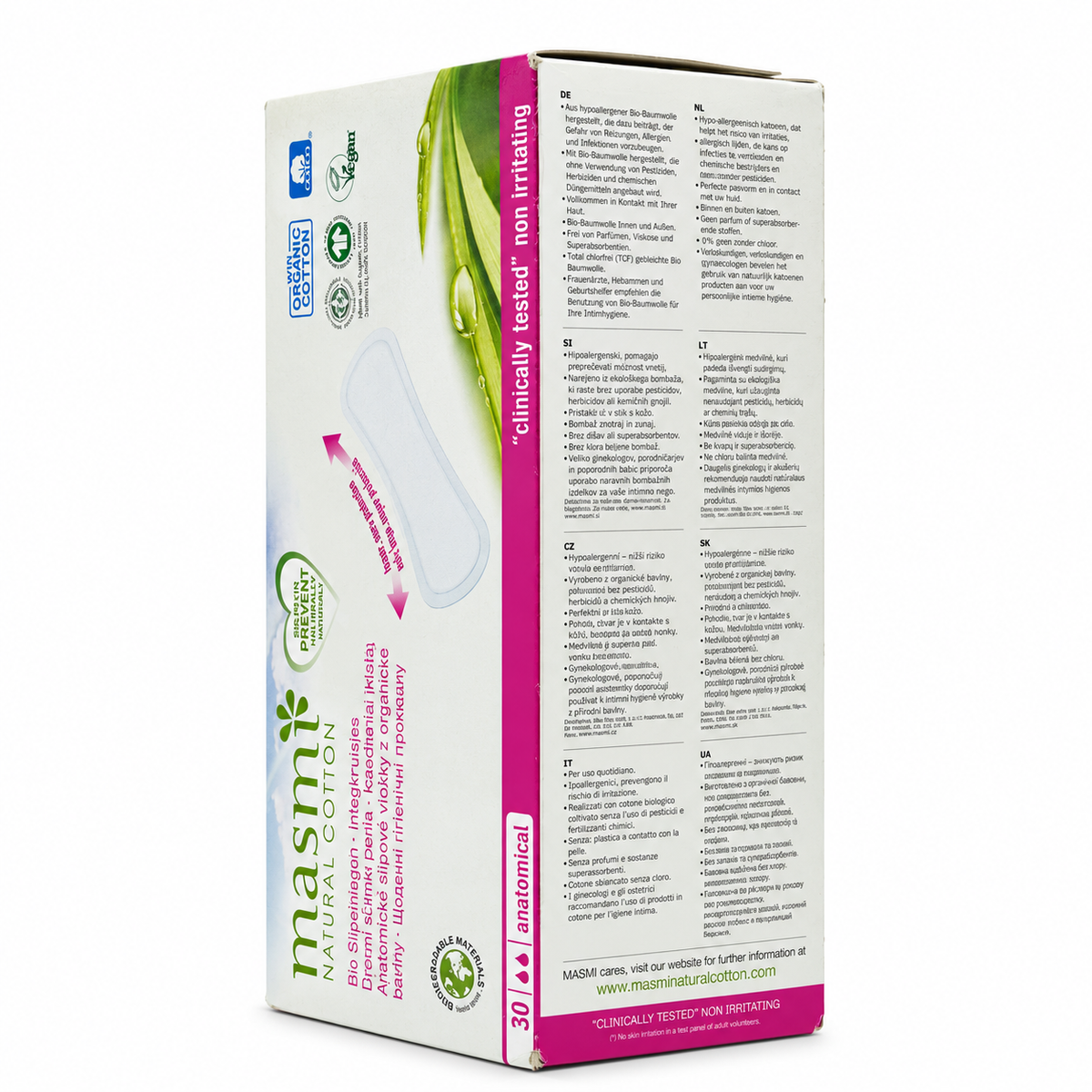 Masmi Organic Cotton Anatomical Pantyliners 30 Pieces - ماسمي فوط يومية بالقطن العضوي بتصميم يناسب شكل الجسم ٣٠ فوطة