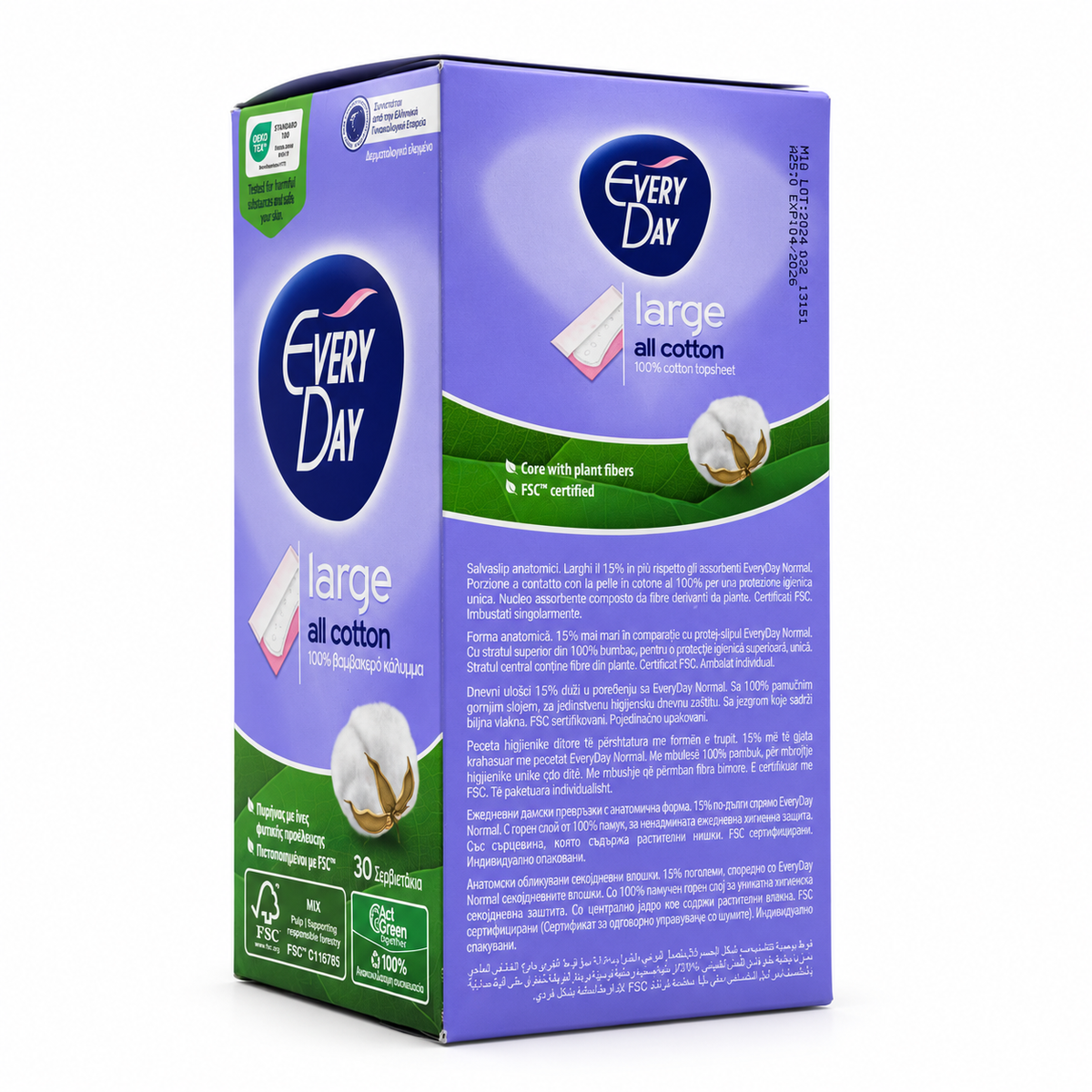 EveryDay Large All Cotton Pantyliners 30 Pieces - إفري داي فوط يومية كبيرة بسطح قطني ٣٠ فوطة