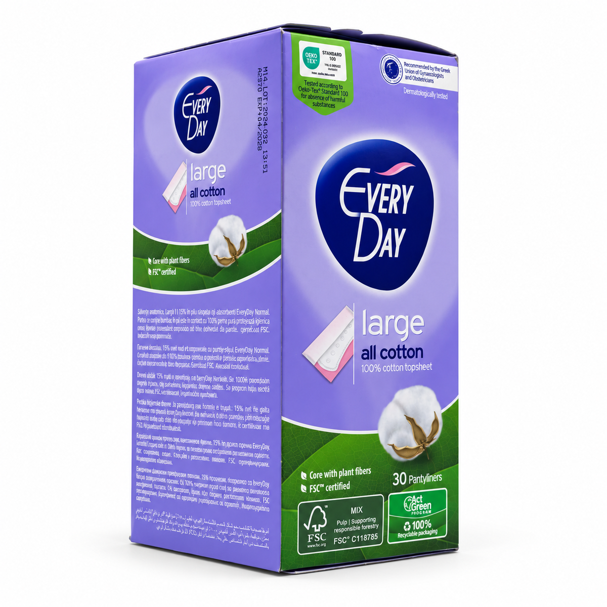 EveryDay Large All Cotton Pantyliners 30 Pieces - إفري داي فوط يومية كبيرة بسطح قطني ٣٠ فوطة