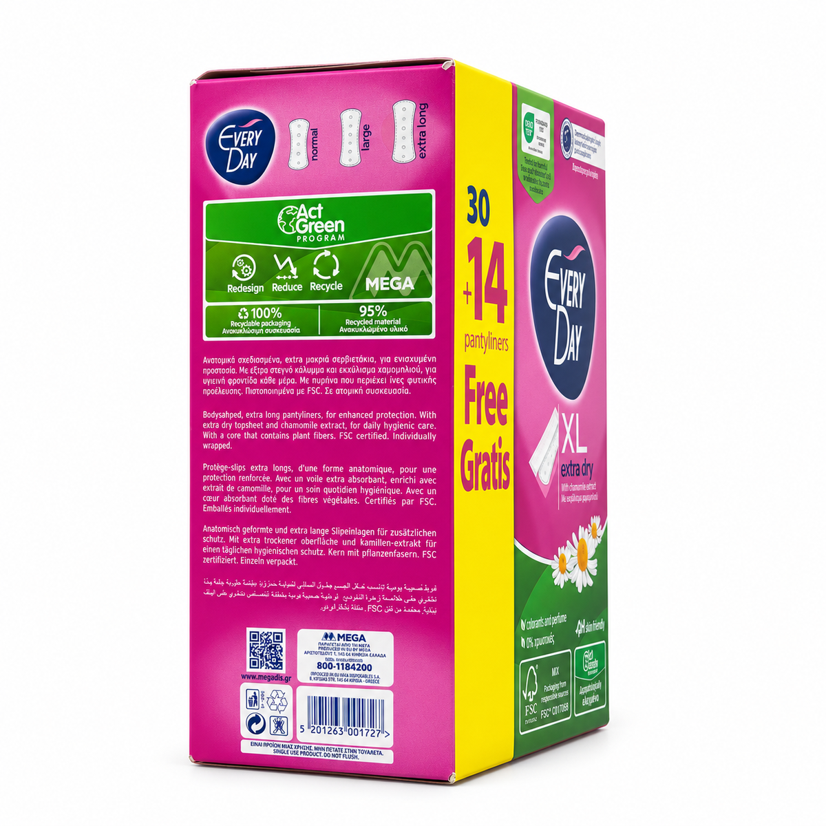 EveryDay XL Extra Dry Pantyliners 44 Pieces 30 + 14 Free - إفري داي إكس إل إكسترا دراي فوط يومية طويلة جدًا ٤٤ فوطة عرض ٣٠ + ١٤ مجانًا