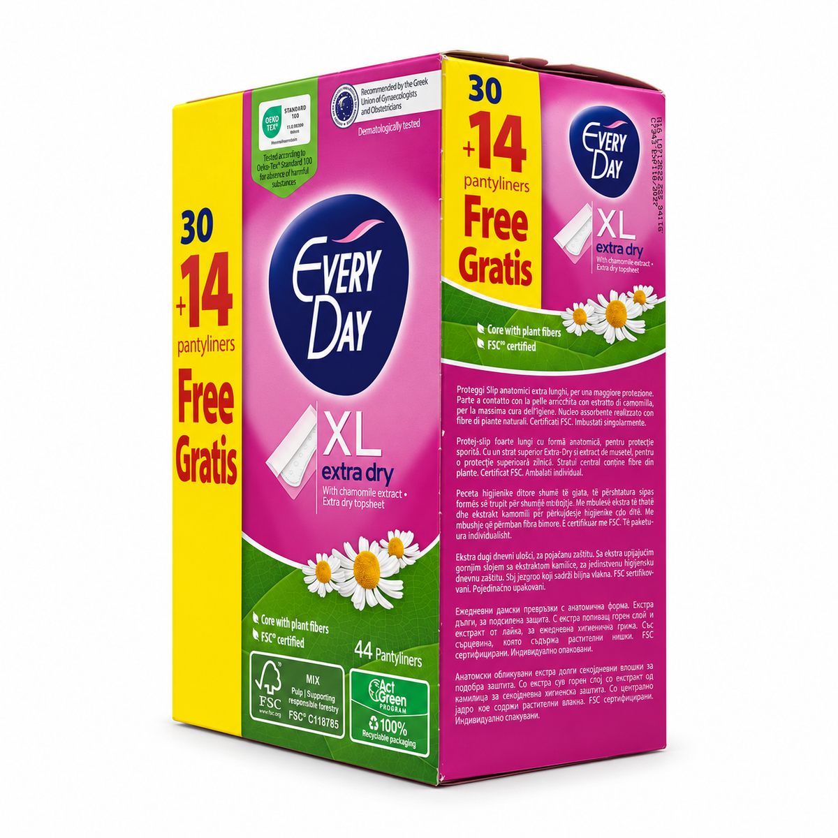 EveryDay XL Extra Dry Pantyliners 44 Pieces 30 + 14 Free - إفري داي إكس إل إكسترا دراي فوط يومية طويلة جدًا ٤٤ فوطة عرض ٣٠ + ١٤ مجانًا