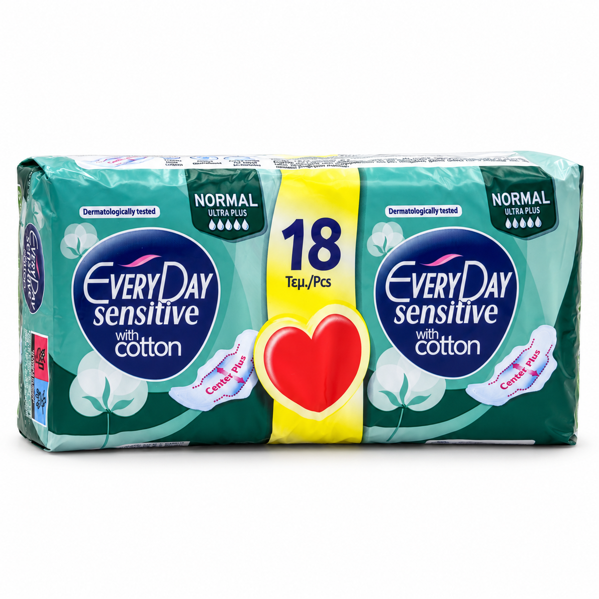 EveryDay Sensitive With Cotton Normal Ultra Plus Sanitary Pads 18 Pieces - إفري داي سينسيتيف فوط صحية رفيعة بالأجنحة مقاس عادي ١٨ فوطة