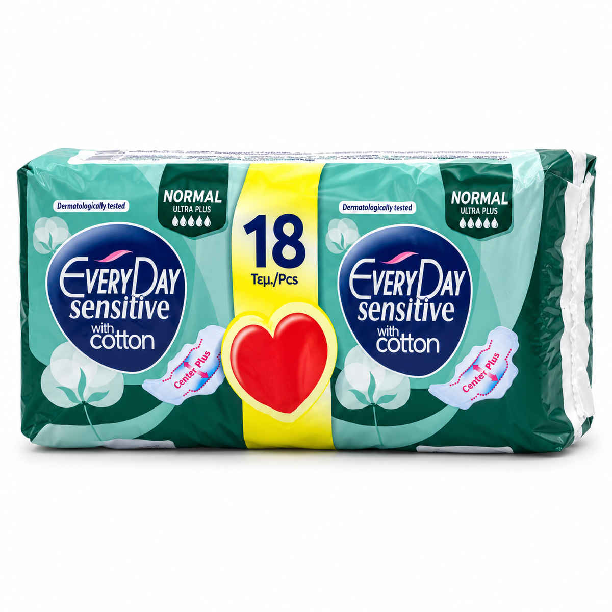 EveryDay Sensitive With Cotton Normal Ultra Plus Sanitary Pads 18 Pieces - إفري داي سينسيتيف فوط صحية رفيعة بالأجنحة مقاس عادي ١٨ فوطة