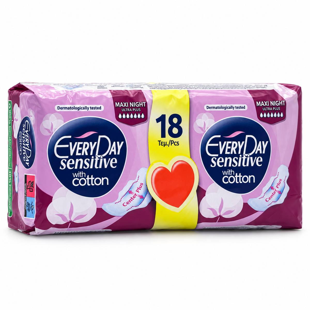 EveryDay Sensitive With Cotton Maxi Night Ultra Plus Sanitary Pads 18 Pieces - إفري داي سينسيتيف ماكسي نايت ألترا بلس فوط صحية ليلية ١٨ فوطة
