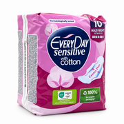 EveryDay Sensitive With Cotton Maxi Night Ultra Plus Sanitary Pads 10 Pieces - إفري داي سينسيتيف ماكسي نايت ألترا بلس فوط صحية ليلية بالأجنحة ١٠ فوط