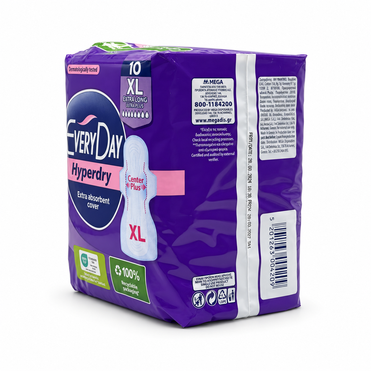 EveryDay Hyperdry XL Extra Long Ultra Plus Sanitary Pads 10 Pieces - إفري داي هايبر دراي إكس إل إكسترا لونغ ألترا بلس فوط صحية طويلة جدًا ١٠ فوط