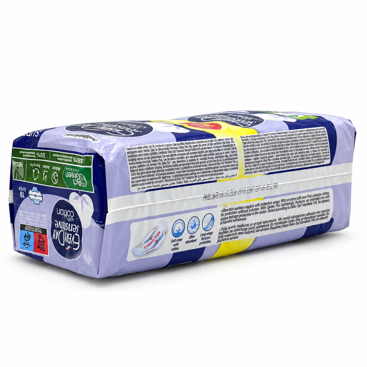 EveryDay Sensitive With Cotton Super Ultra Plus Sanitary Pads Value Pack 18 Pieces - إفري داي سينسيتيف سوبر ألترا بلس فوط صحية بالأجنحة عبوة اقتصادية ١٨ فوطة