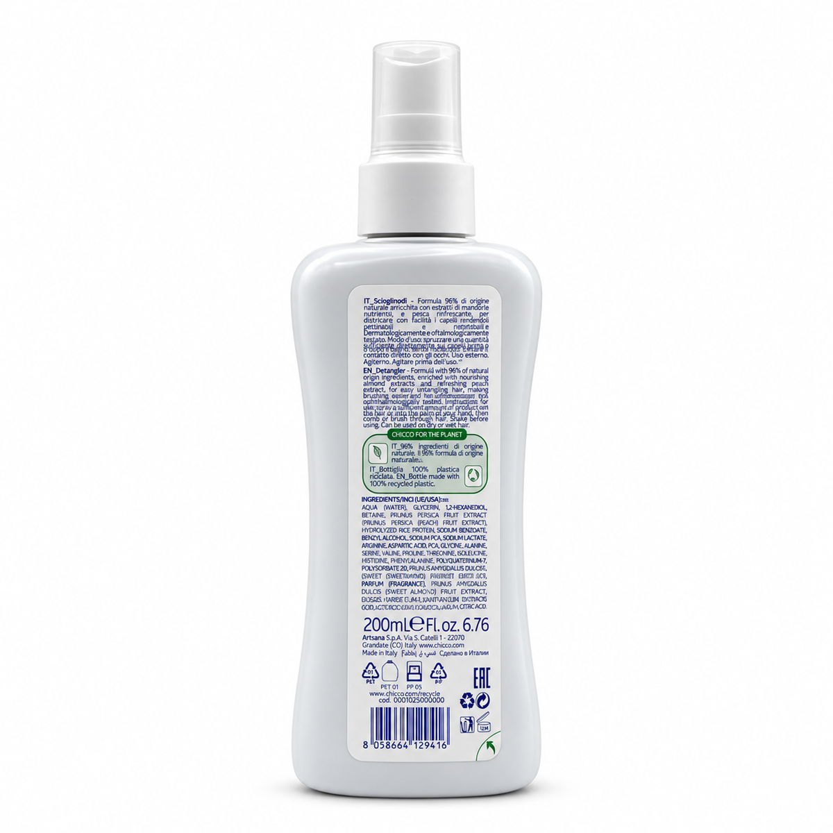 Chicco Baby Moments Kids Detangler 200ml - شيكو بيبي مومنتس كيدز بخاخ فك تشابك الشعر للأطفال ٢٠٠ مل