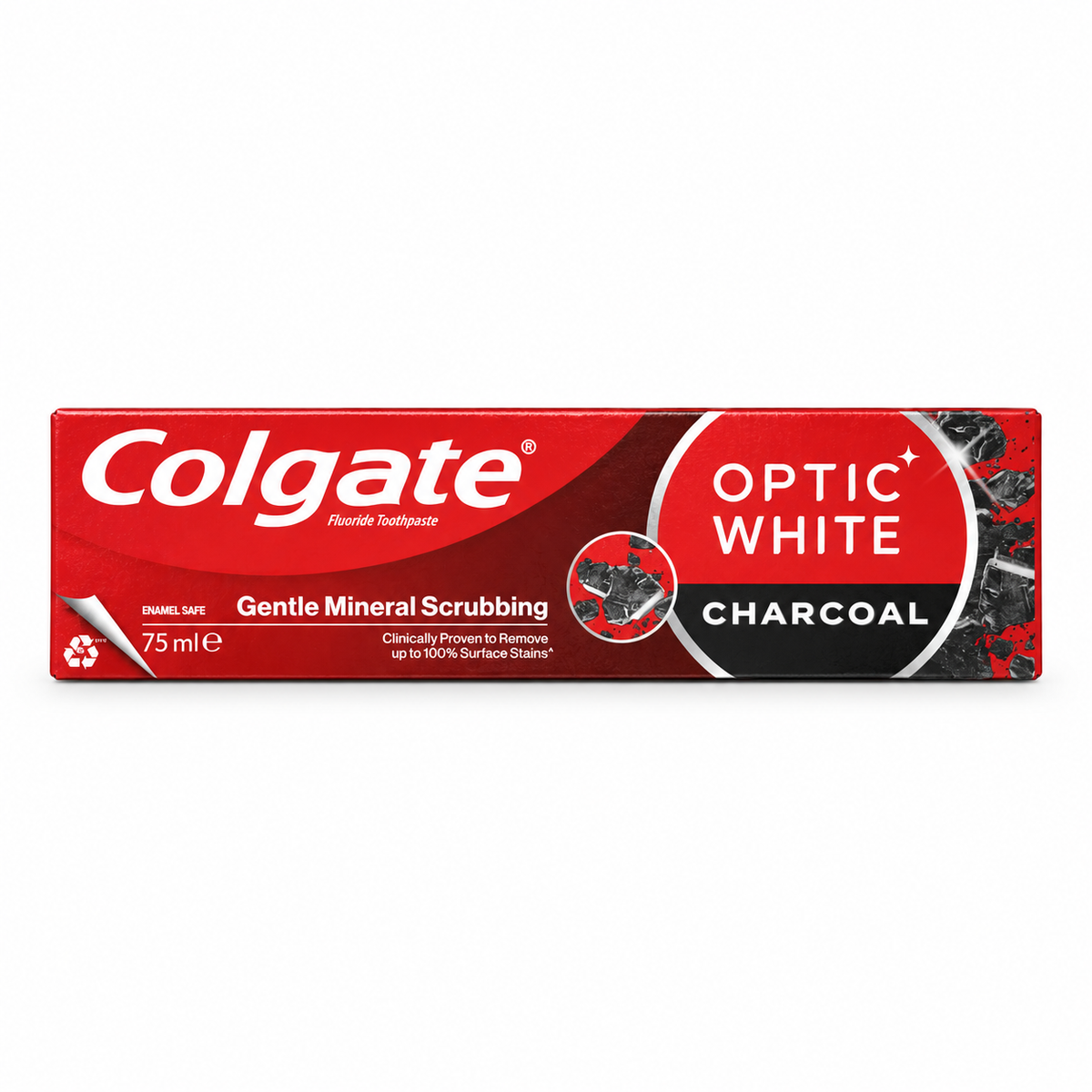 Colgate Optic White Charcoal Toothpaste 75 ml- كولجيت أوبتيك وايت تشاركول معجون أسنان بالفحم ٧٥ مل