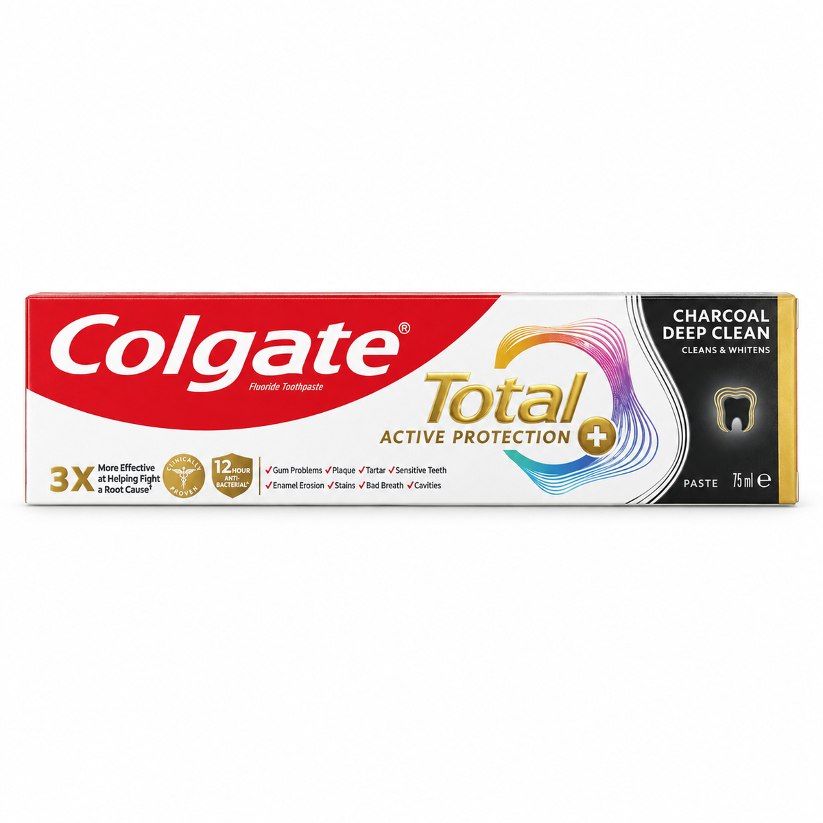 Colgate Total Active Protection Charcoal Deep Clean Toothpaste 75 ml - كولجيت توتال أكتيف بروتكشن تشاركول ديب كلين معجون أسنان بالفحم للتنظيف العميق ٧٥ مل