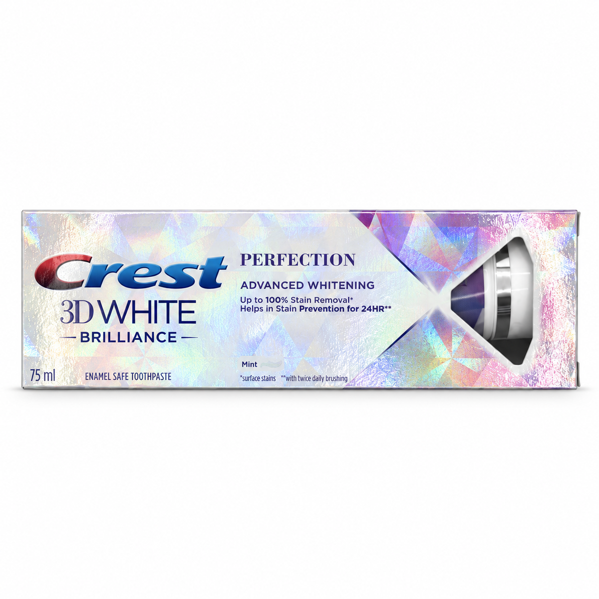 Crest 3D White Brilliance Perfection Mint Toothpaste 75 ml- كرست ثري دي وايت بريليانس بيرفكشن معجون أسنان بالنعناع ٧٥ مل