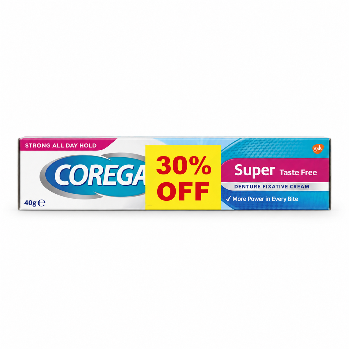 Corega Super Taste Free Denture Fixative Cream 40 g - كوريغا سوبر تيست فري كريم تثبيت أطقم الأسنان بدون نكهة ٤٠ غرام