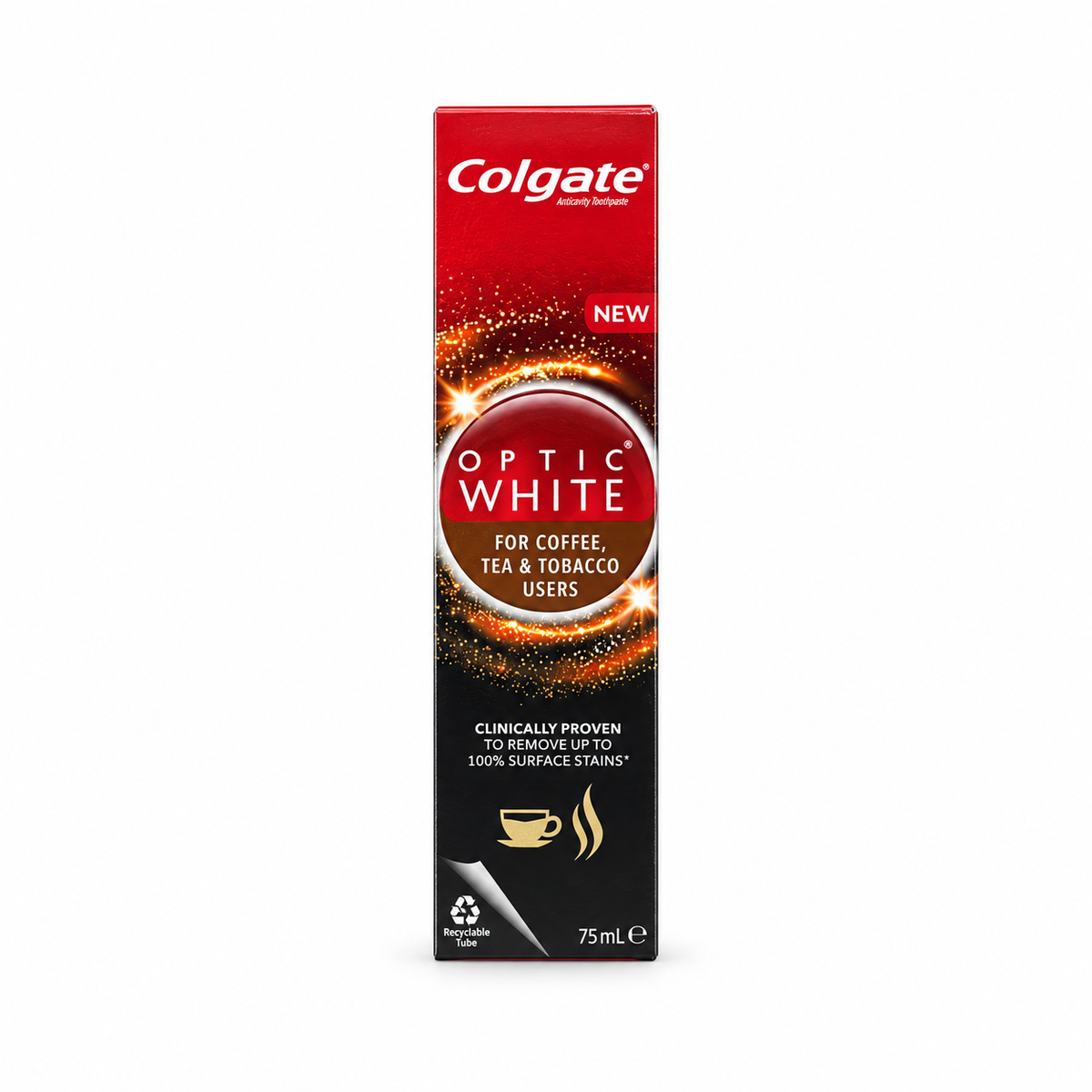 Colgate Optic White Toothpaste for Coffee, Tea & Tobacco Users 75 ml- كولجيت أوبتيك وايت معجون أسنان لمستخدمي القهوة والشاي والتبغ ٧٥ مل