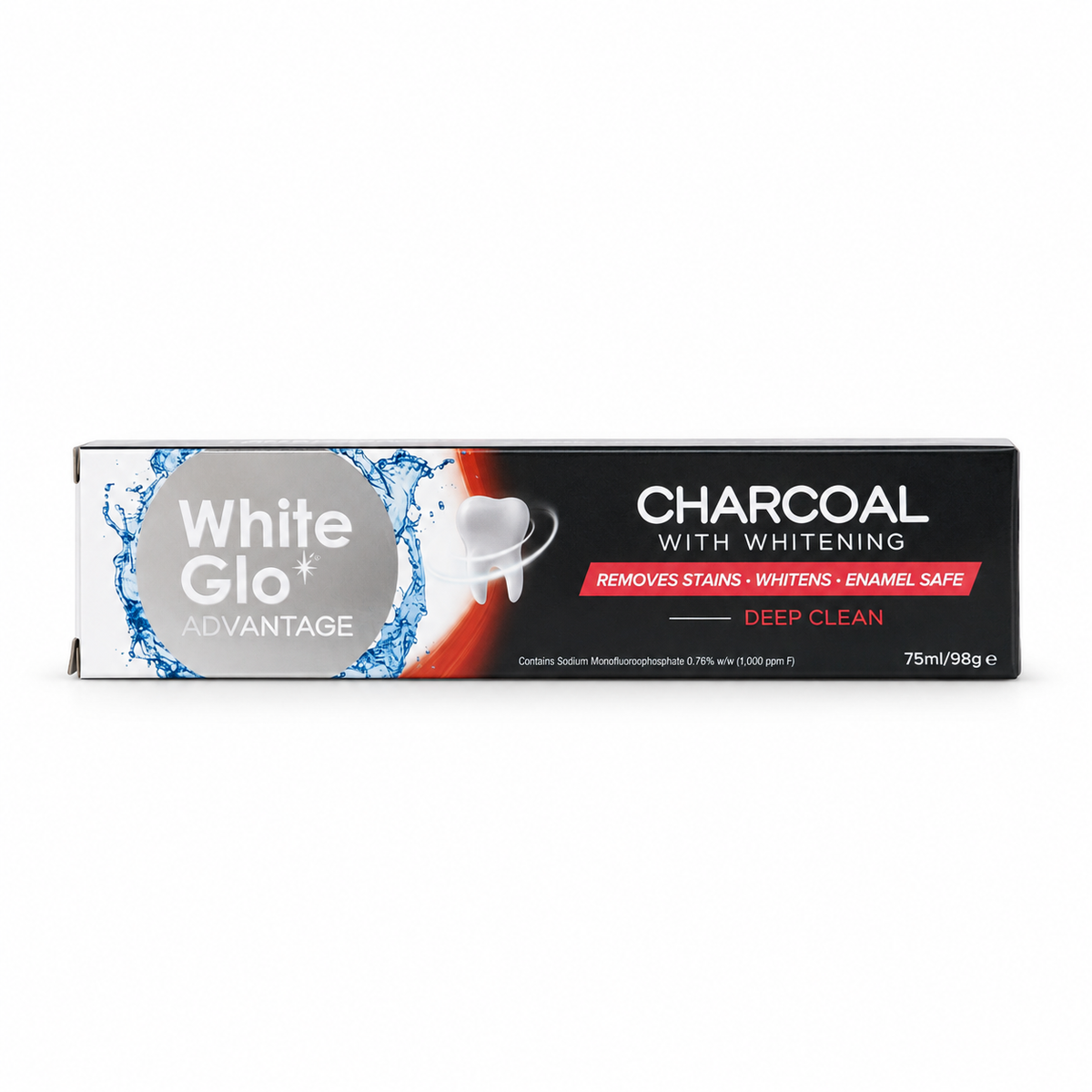 White Glo Advantage Charcoal with Whitening Toothpaste 75 ml - وايت جلو أدفانتج معجون أسنان بالفحم للتبييض والتنظيف العميق ٧٥ مل