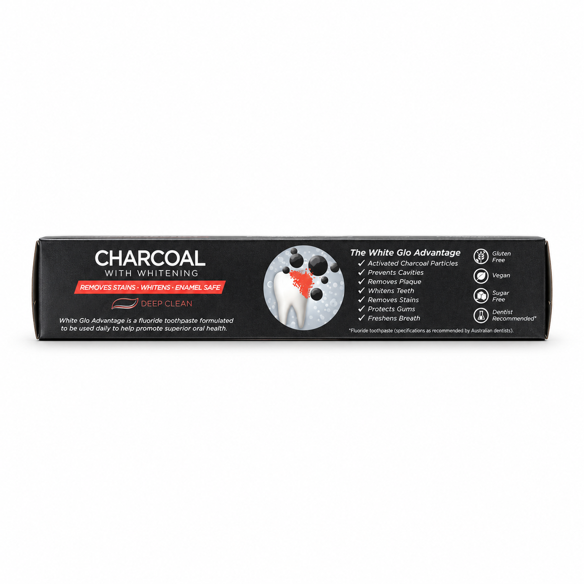 White Glo Advantage Charcoal with Whitening Toothpaste 75 ml - وايت جلو أدفانتج معجون أسنان بالفحم للتبييض والتنظيف العميق ٧٥ مل