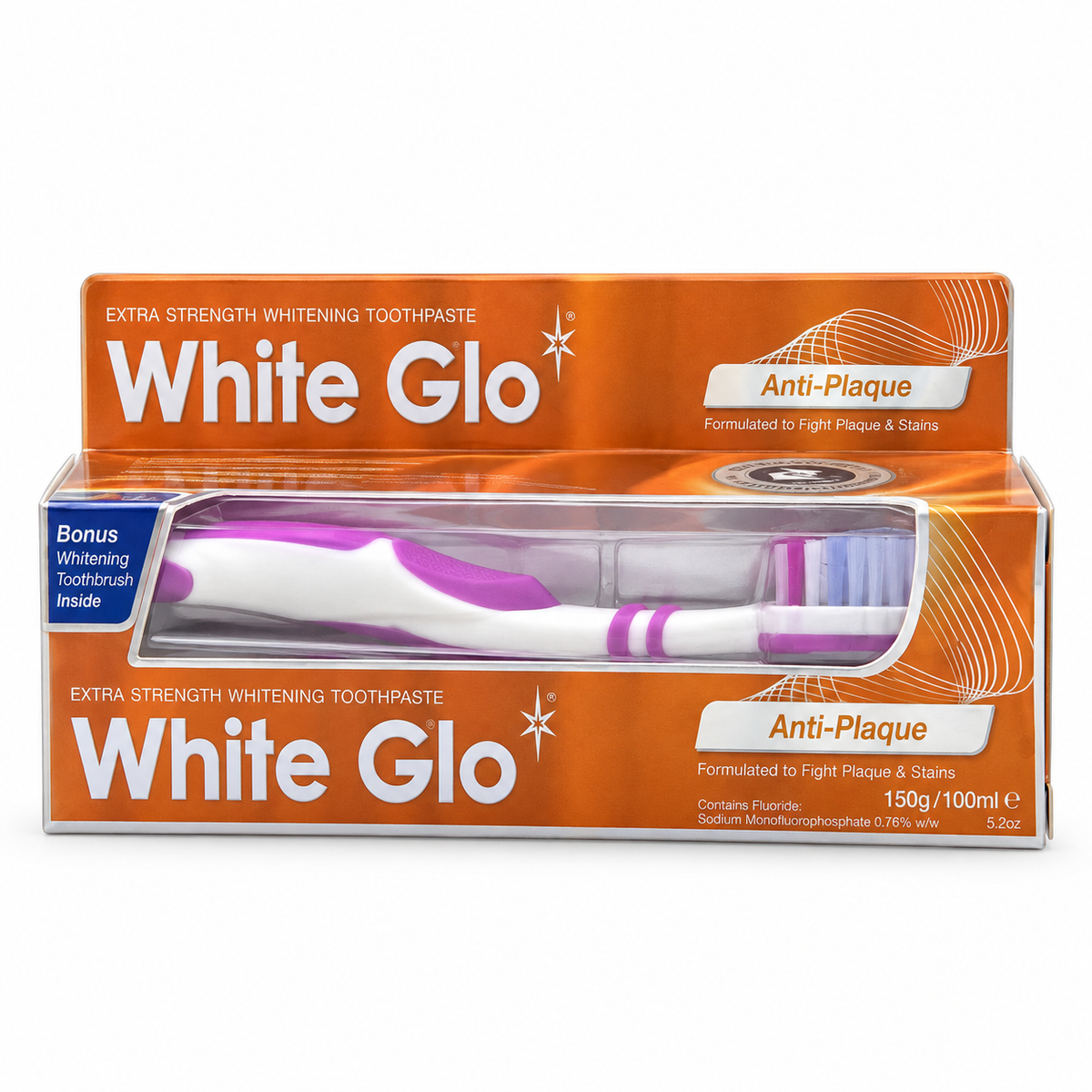 White Glo Extra Strength Anti-Plaque Whitening Toothpaste 100 ml with Toothbrush  - وايت جلو معجون أسنان للتبييض بقوة إضافية ومقاومة البلاك ١٠٠ مل مع فرشاة أسنان