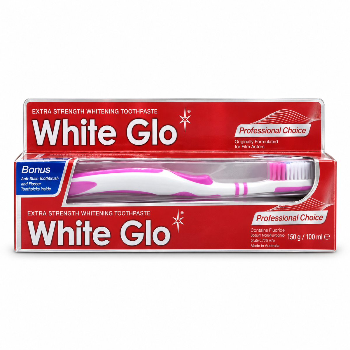 White Glo Professional Choice Whitening Toothpaste 100 ml with Toothbrush - وايت جلو بروفيشنال تشويس معجون أسنان للتبييض ١٠٠ مل مع فرشاة أسنان