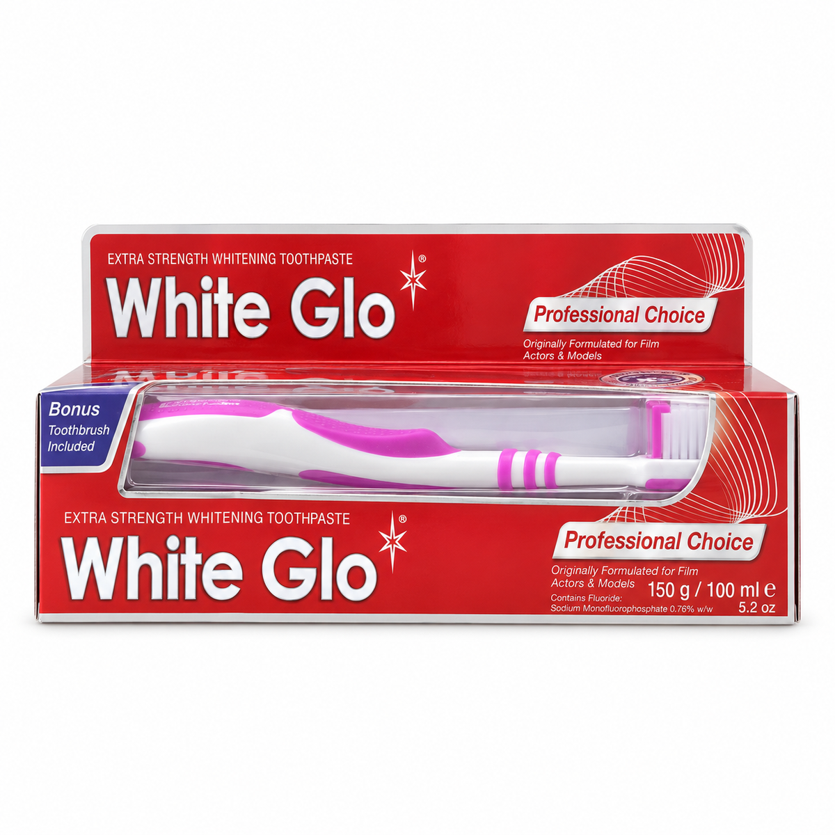White Glo Professional Choice Whitening Toothpaste 100 ml with Toothbrush - وايت جلو بروفيشنال تشويس معجون أسنان للتبييض ١٠٠ مل مع فرشاة أسنان
