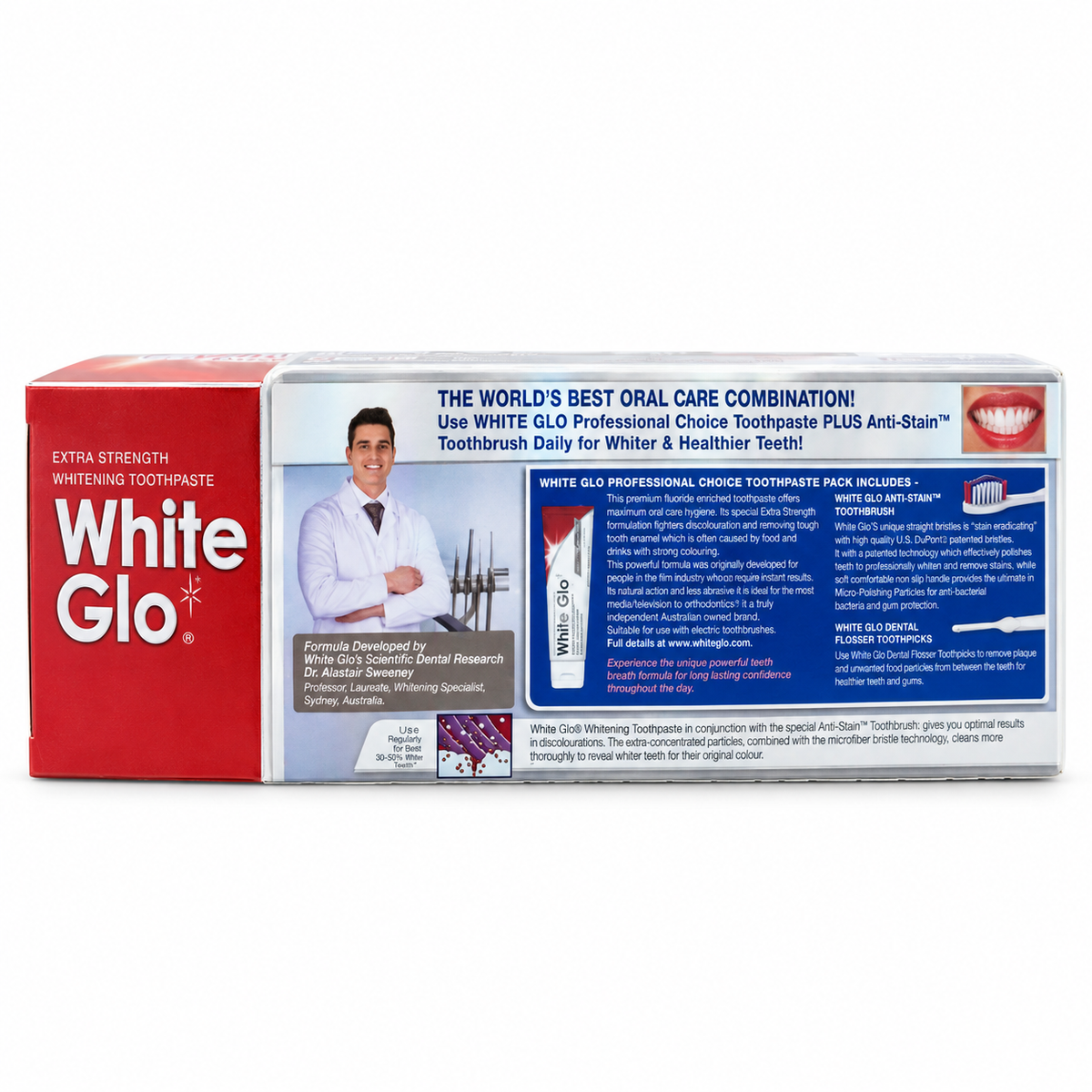 White Glo Professional Choice Whitening Toothpaste 100 ml with Toothbrush - وايت جلو بروفيشنال تشويس معجون أسنان للتبييض ١٠٠ مل مع فرشاة أسنان
