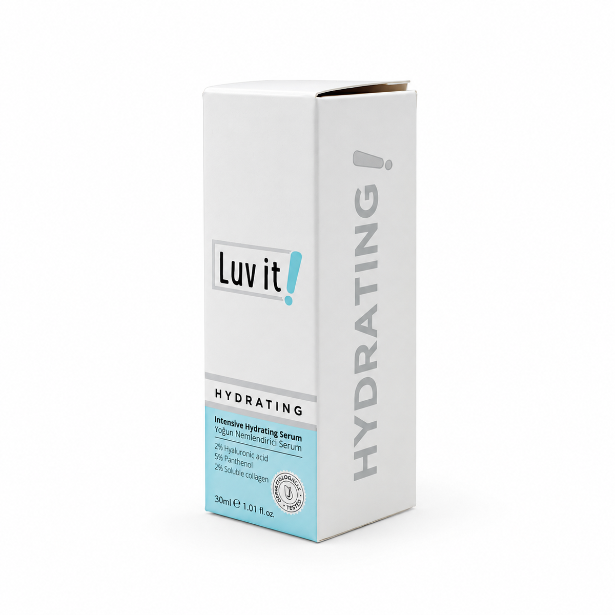 Luv it Intensive Hydrating Serum 2% Hyaluronic Acid 5% Panthenol 2% Soluble Collagen 30 ml - لاف إت سيروم الترطيب المكثف بحمض الهيالورونيك ٢٪ والبانثينول ٥٪ والكولاجين القابل للذوبان ٢٪ ٣٠ مل