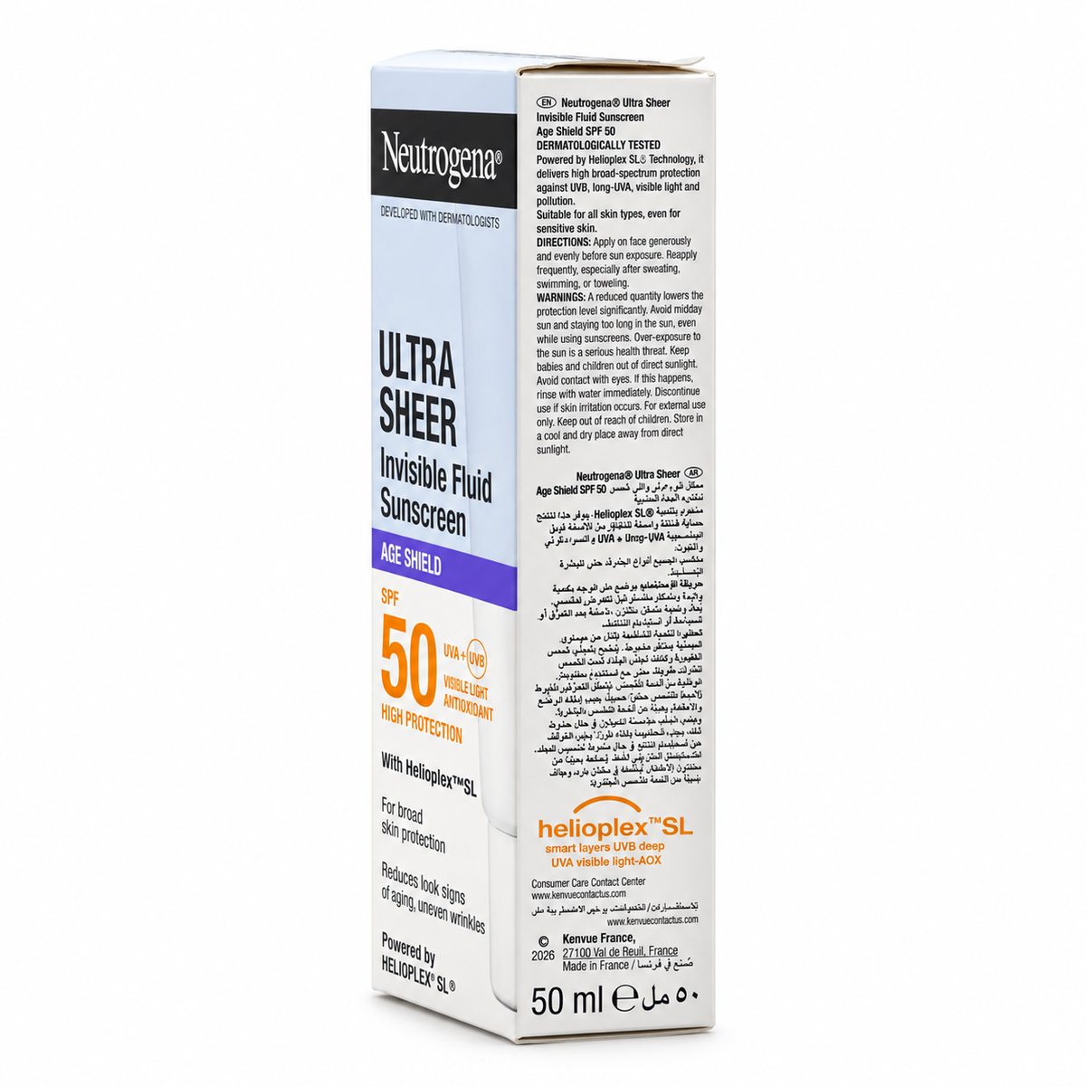 Neutrogena Ultra Sheer Invisible Fluid Sunscreen Age Shield SPF 50 - نيوتروجينا ألترا شير إيج شيلد سائل واقي الشمس غير المرئي بعامل حماية ٥٠