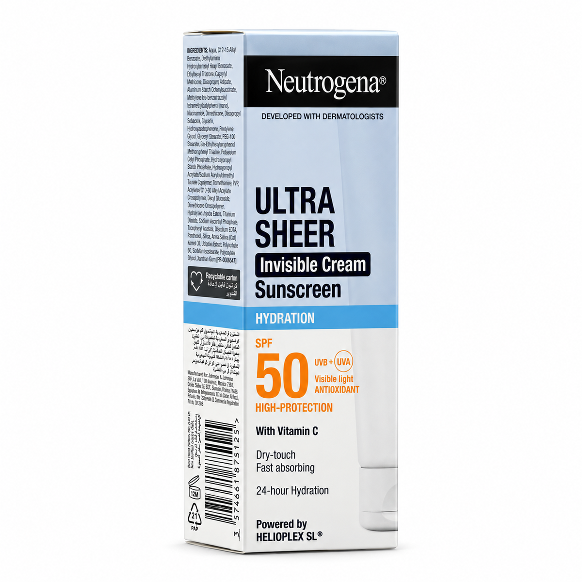 Neutrogena Ultra Sheer Invisible Cream Sunscreen Hydration SPF 50 - نيوتروجينا ألترا شير كريم واقي الشمس غير المرئي المرطب بعامل حماية ٥٠