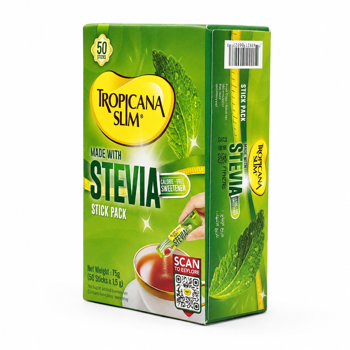 Tropicana Slim Stevia Zero Calorie Sweetener 50 Sticks 75 g -مُحلّي تروبيكانا سليم ستيفيا الخالي من السعرات الحرارية ٥٠ كيس ٧٥ غرام
