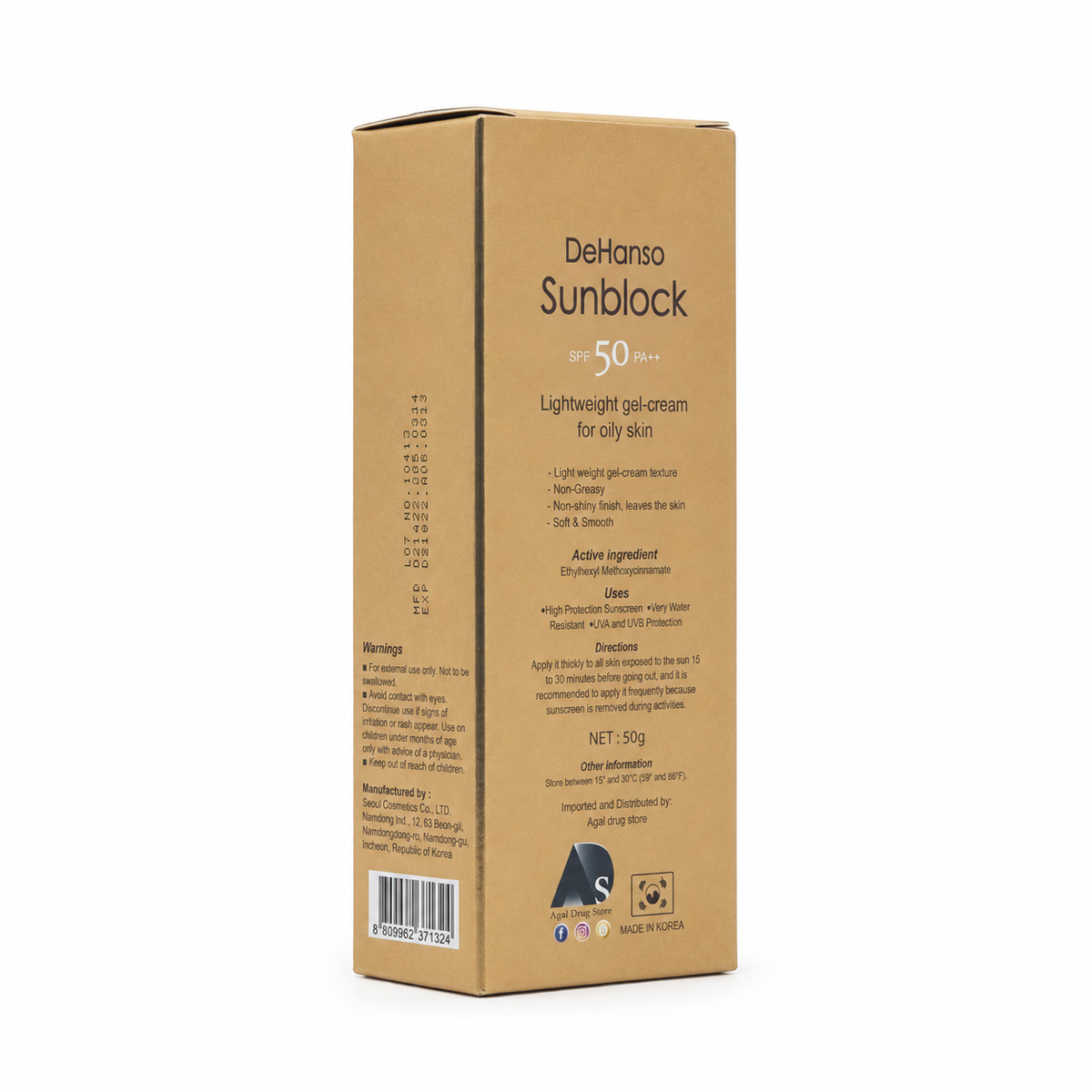 Dehanso Sunblock Tinted Cream For Oily Skin 50ml - ديهانو صن بلوك كريم ملون للبشرة الدهنية 50 مل