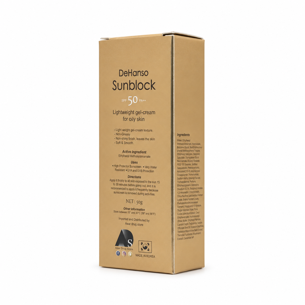 Dehanso Sunblock Tinted Cream For Oily Skin 50ml - ديهانو صن بلوك كريم ملون للبشرة الدهنية 50 مل