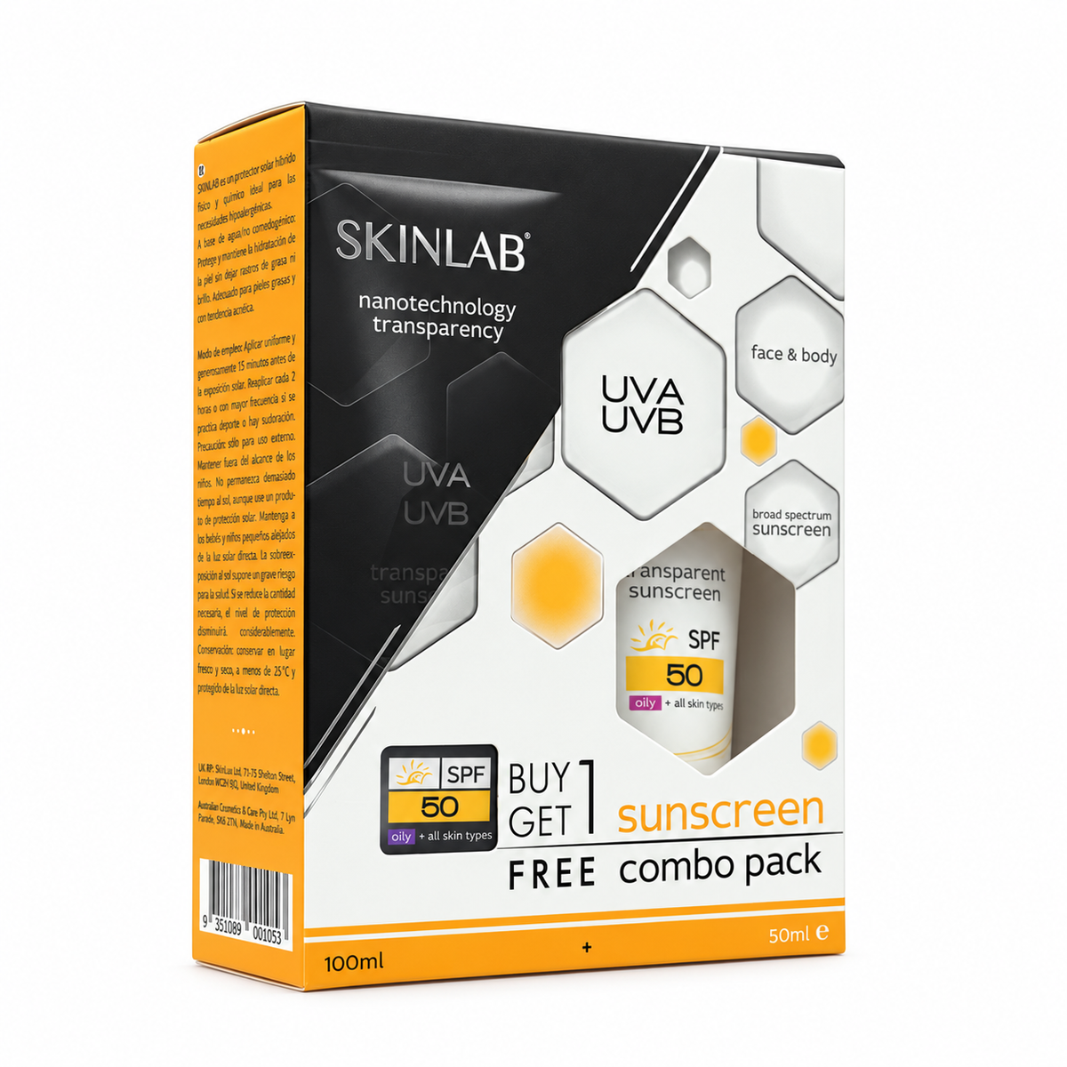 SKINLAB Nanotechnology Sunscreen SPF 50+ 100ml + 50ml - سكين لاب واقي شمس بتقنية النانو SPF 50+ 100 مل + 50 مل