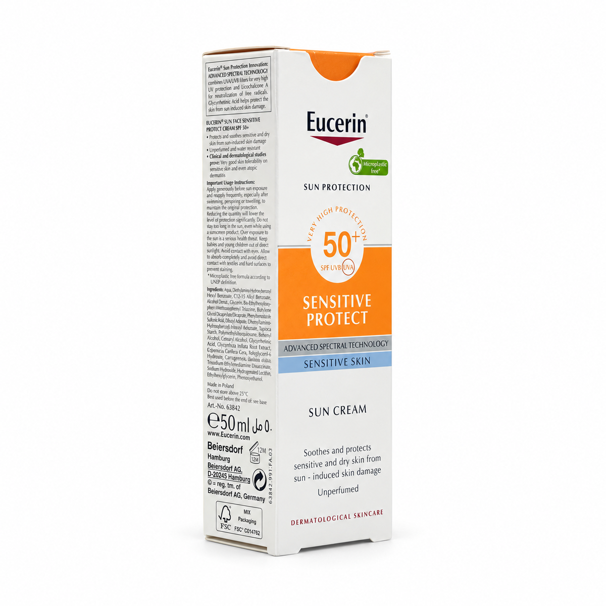 Eucerin Sun Face Sensitive Protect Cream SPF 50+ 50 ml - يوسيرين صن فيس كريم بعامل حماية ٥٠+ بحجم ٥٠ مل