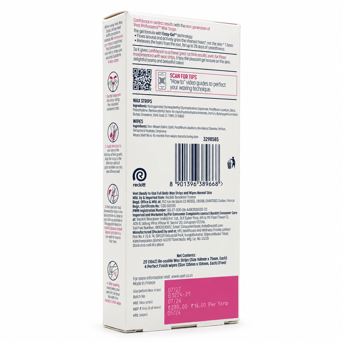 Veet Wax Strips Normal Skin 20 Pieces - شرائط شمع فيت للبشرة العادية 20 قطعة