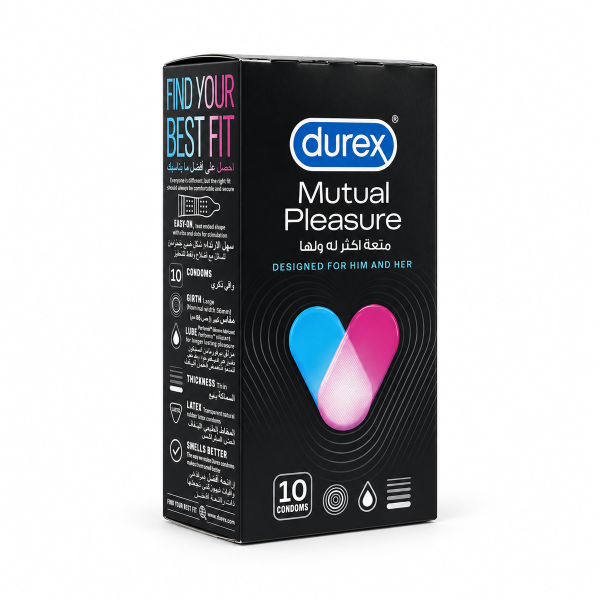 Durex Mutual Pleasure 10 Condom Large - واقي ذكري ديوركس ميوتشوال بليجر 10 قطع مقاس كبير