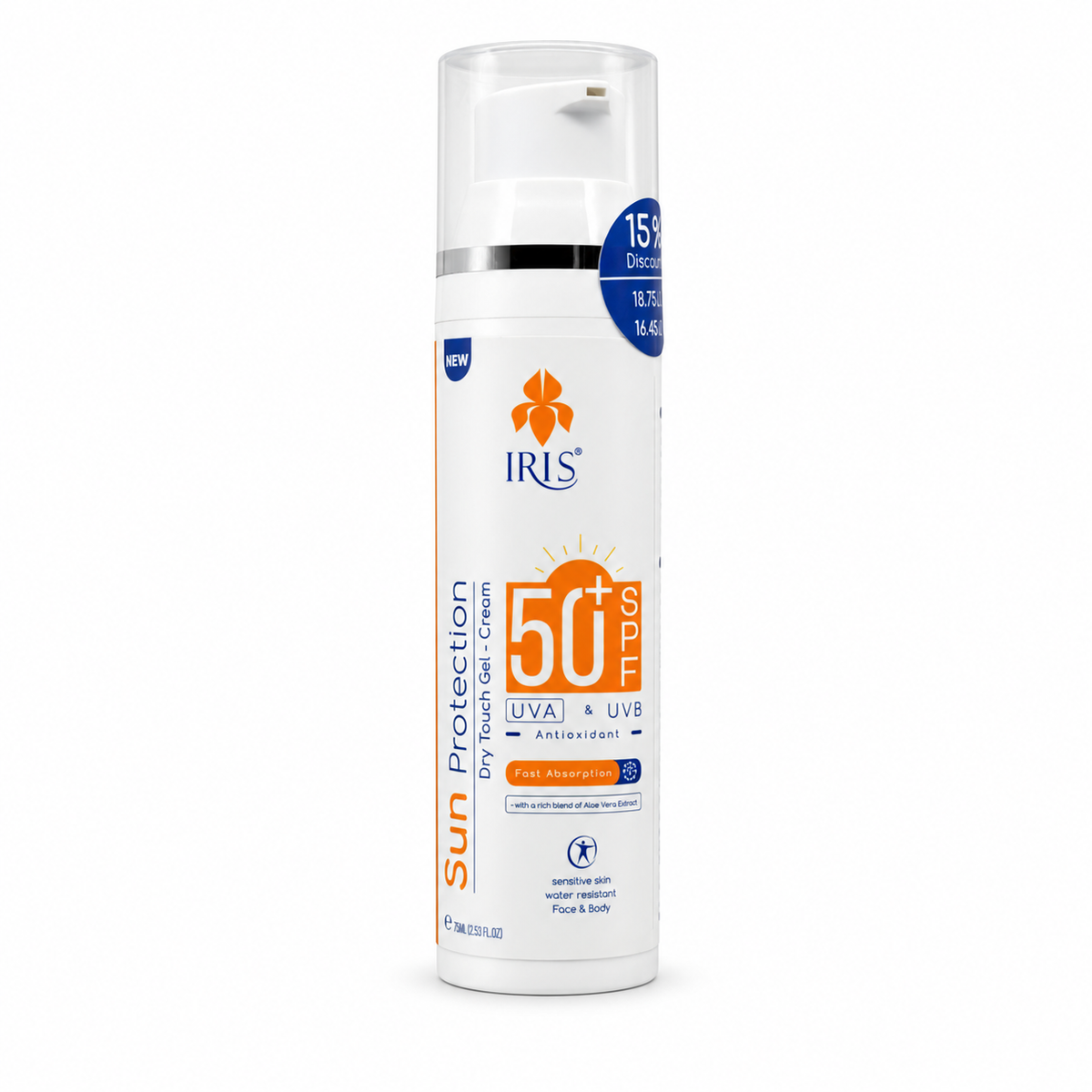 Iris Sun Protection Dry Touch Gel-Cream Spf50+ 75ml - آيريس صن بروتكشن دراي تاتش جل كريم SPF50+ 75مل