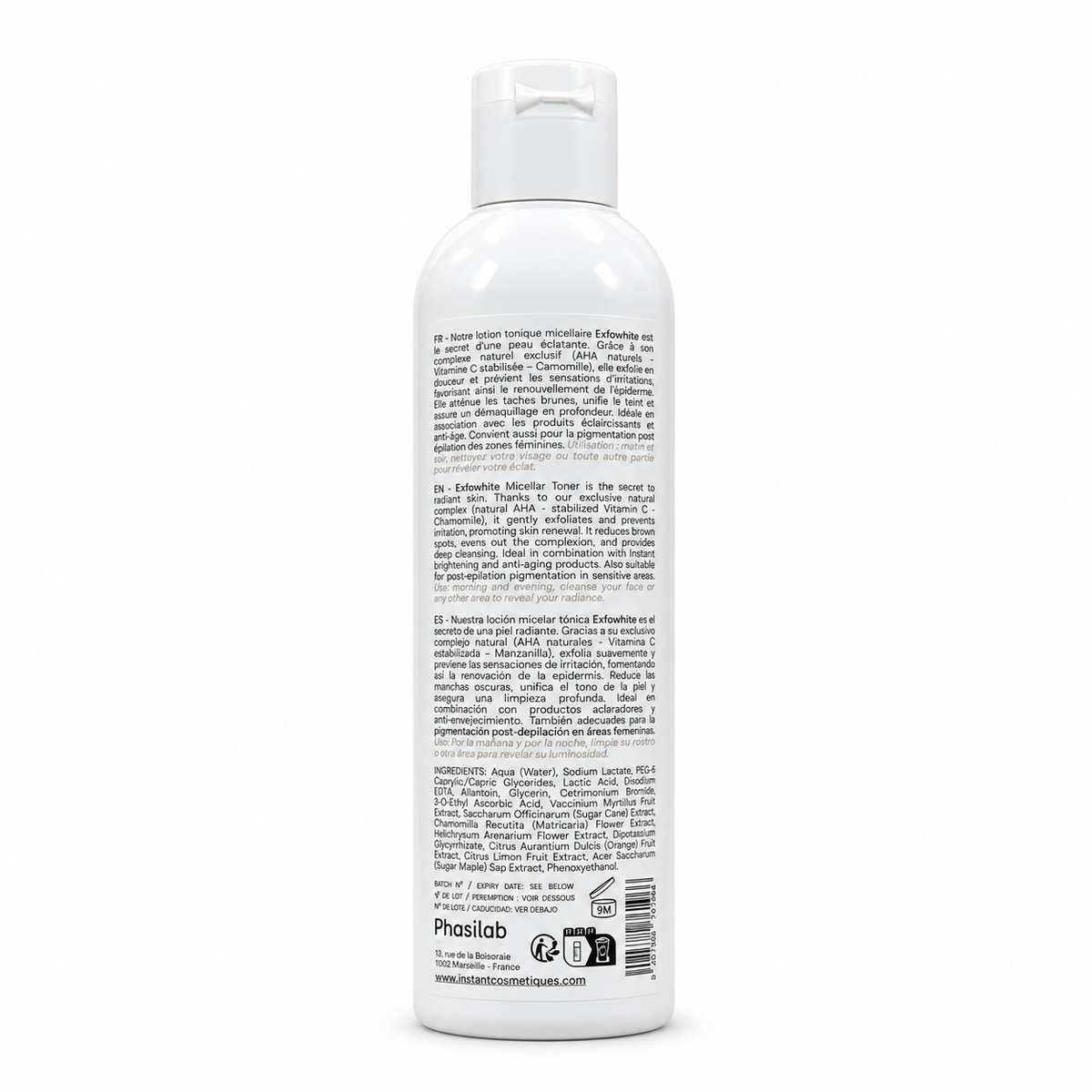 Phasilab Exfowhite Vitamin C AHA Toner Micellare 250 ml - فاسيلاب إكسفوايت فيتامين سي أحماض ألفا هيدروكسي تونر ميسيلار 250مل