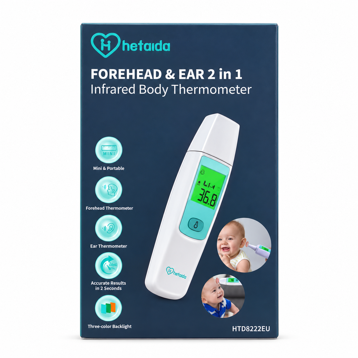 Hetaida 2-in-1 Forehead & Ear Infrared Thermometer - هيتايدا ميزان حرارة الجبهة والأذن بالأشعة تحت الحمراء ٢ في ١