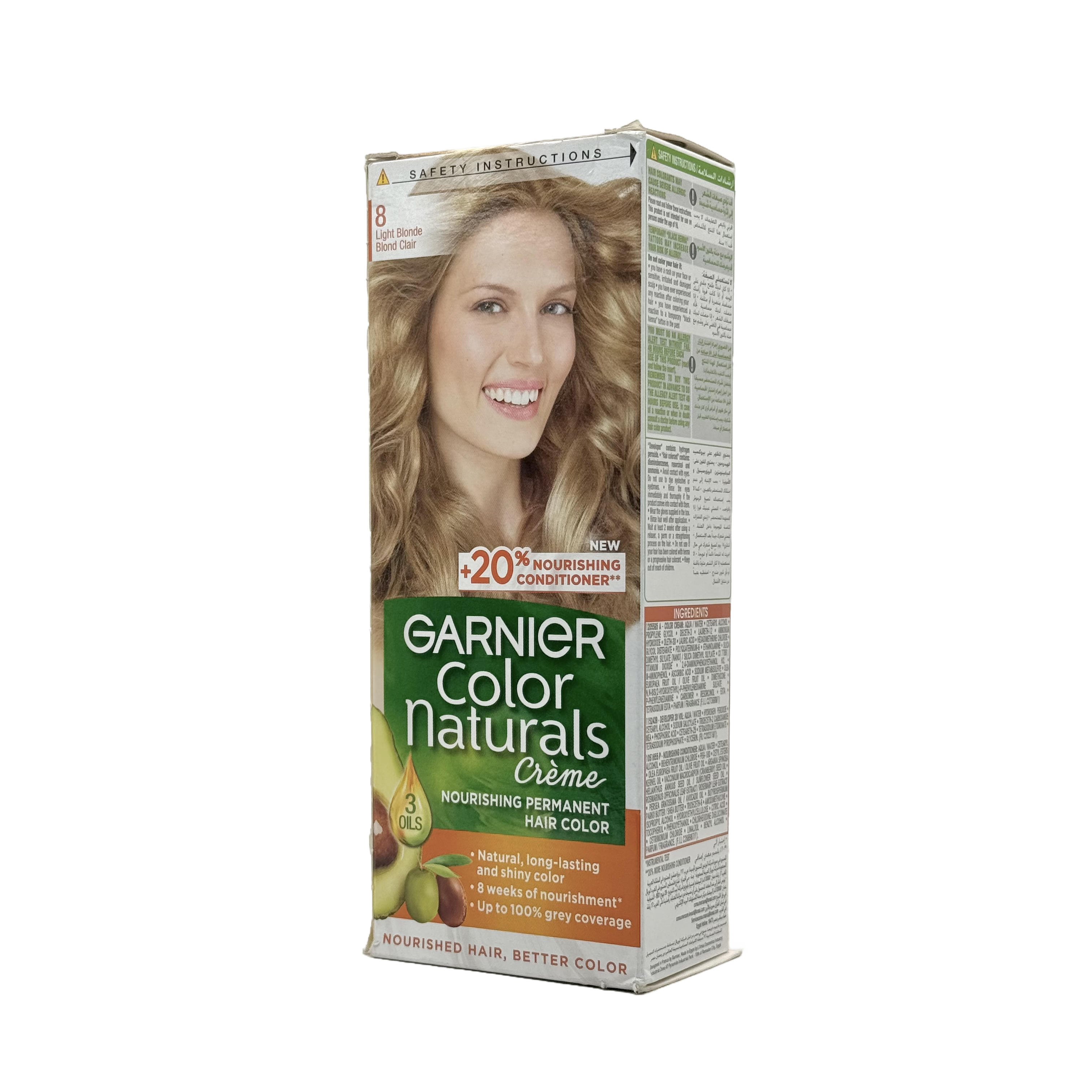 Garnier Color Naturals 8.0 Light Blonde Permanent Hair Color Cream - غارنييه كولور ناتشورلز 8.0 أشقر فاتح كريم صبغة شعر دائمة