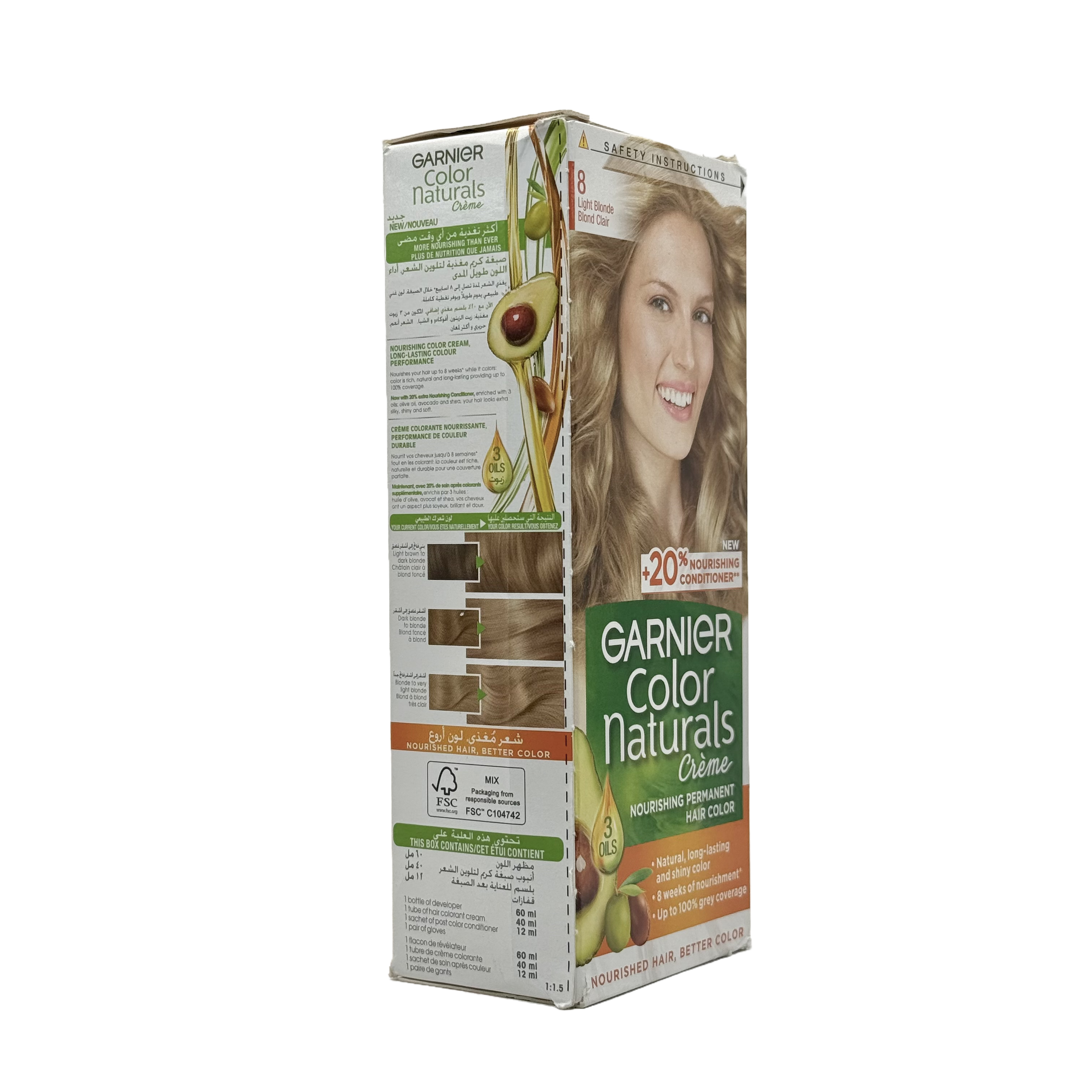 Garnier Color Naturals 8.0 Light Blonde Permanent Hair Color Cream - غارنييه كولور ناتشورلز 8.0 أشقر فاتح كريم صبغة شعر دائمة