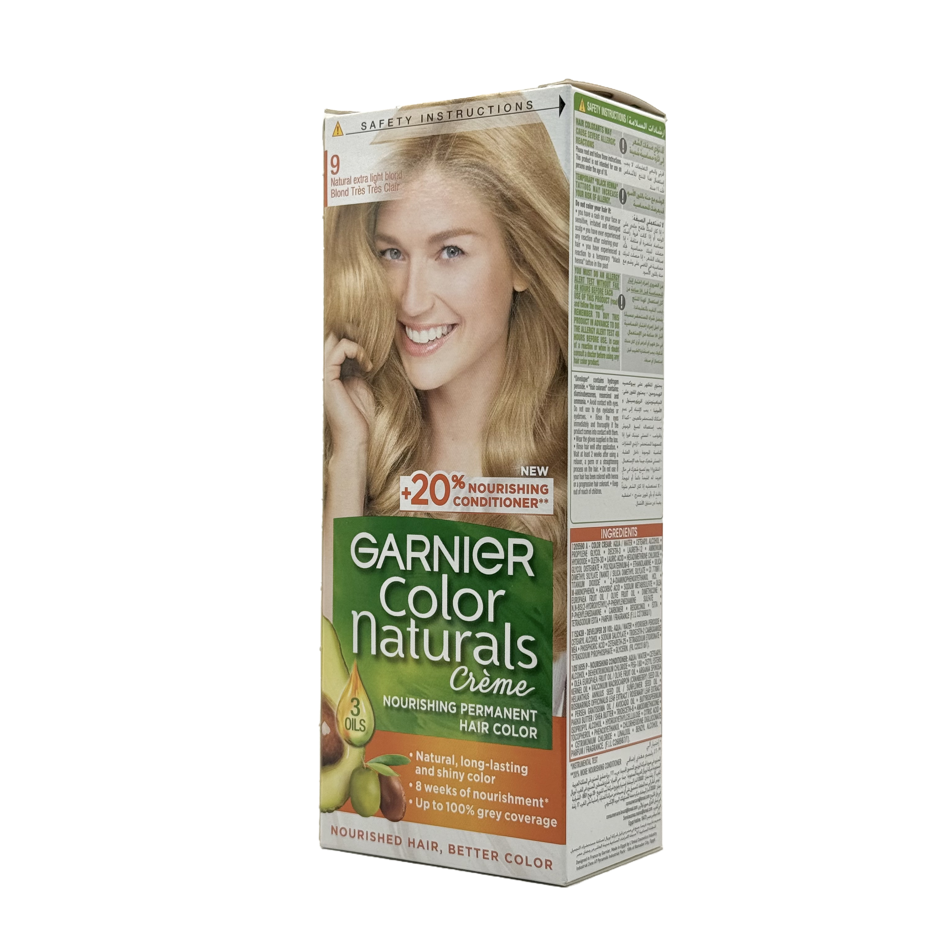 Garnier Color Naturals 9.0 Extra Light Blonde Permanent Hair Color Cream - غارنييه كولور ناتشورلز 9.0 أشقر فاتح جدا كريم صبغة شعر دائمة