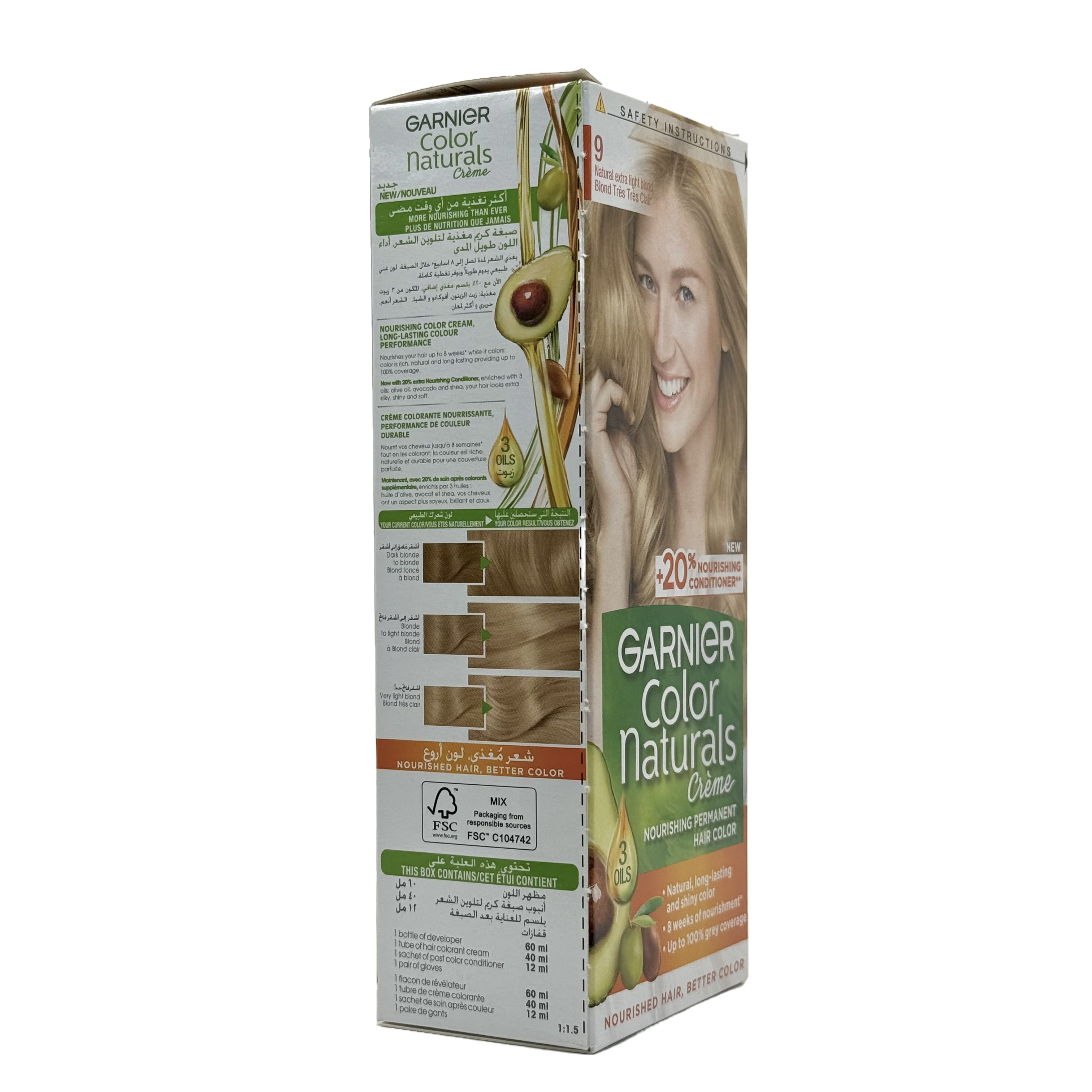 Garnier Color Naturals 9.0 Extra Light Blonde Permanent Hair Color Cream - غارنييه كولور ناتشورلز 9.0 أشقر فاتح جدا كريم صبغة شعر دائمة