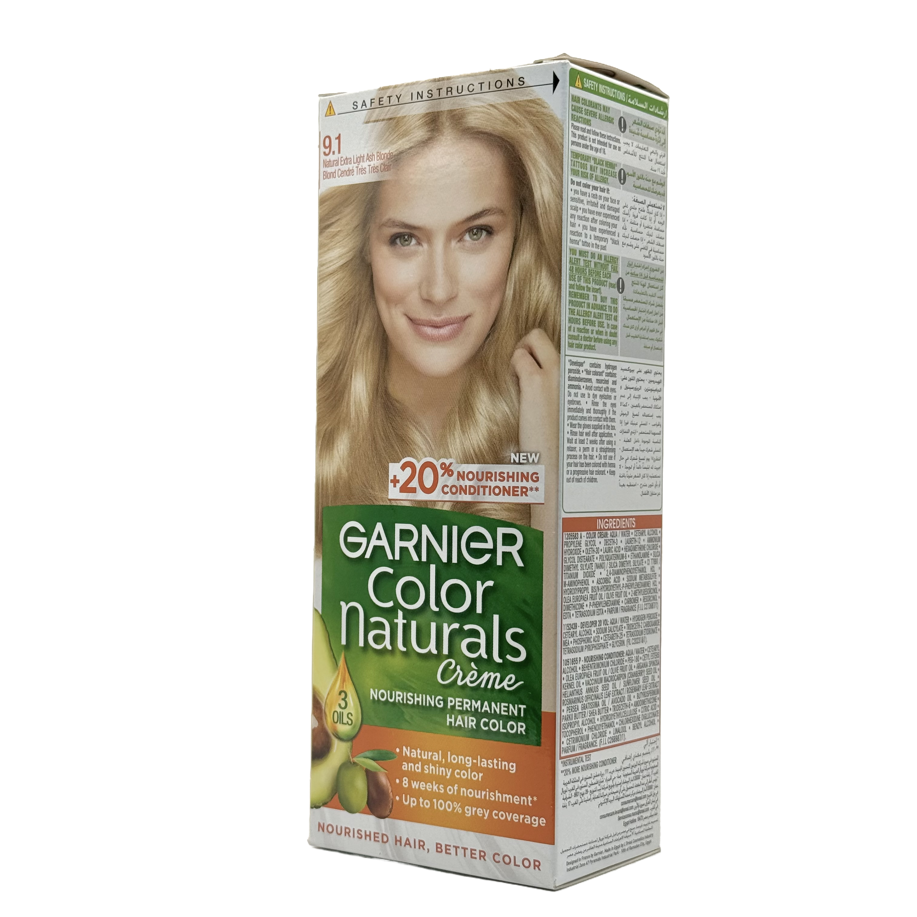 Garnier Color Naturals 9.1 Extra Light Ash Blonde Permanent Hair Color Cream - غارنييه كولور ناتشورلز 9.1 أشقر فاتح جدا رمادي كريم صبغة شعر دائمة