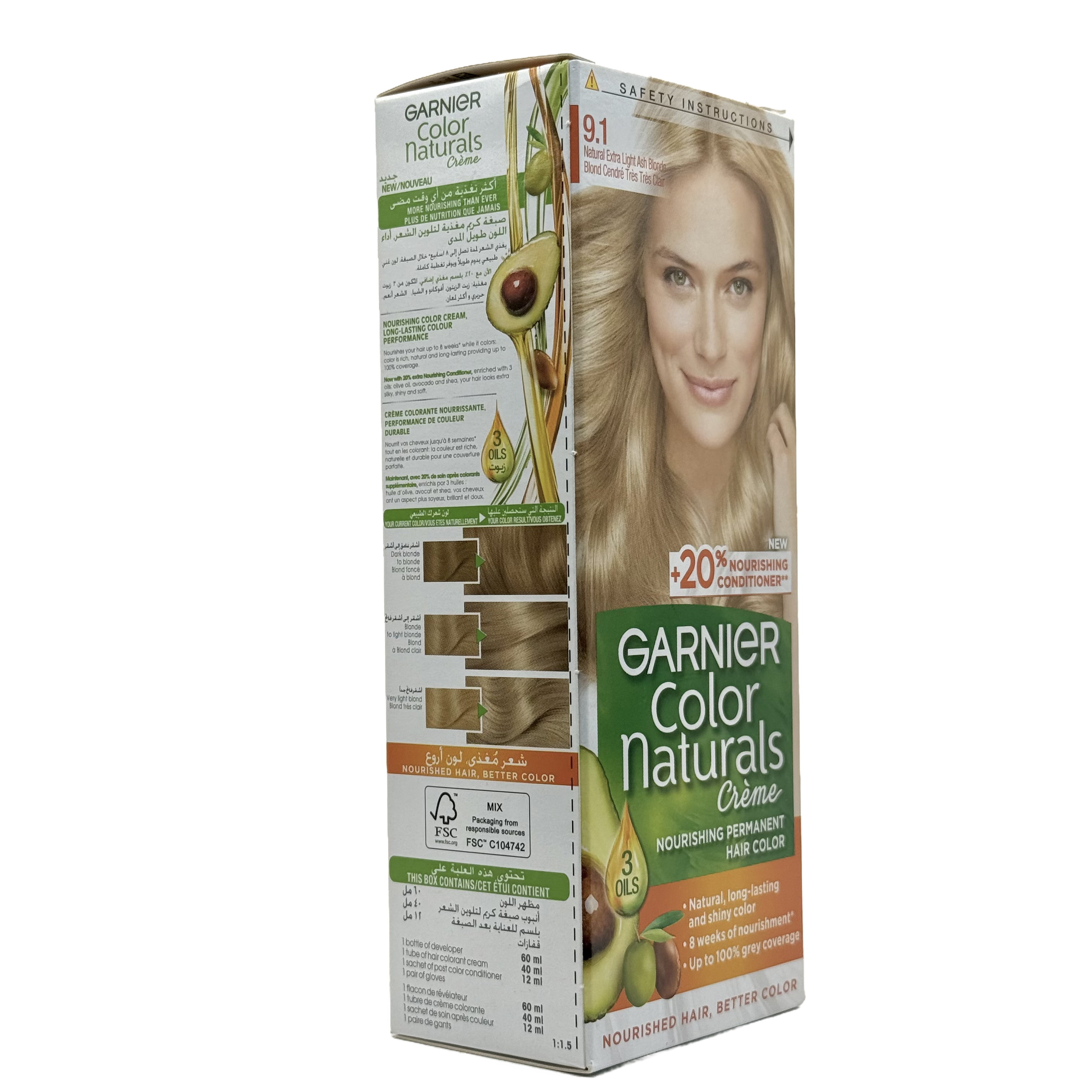 Garnier Color Naturals 9.1 Extra Light Ash Blonde Permanent Hair Color Cream - غارنييه كولور ناتشورلز 9.1 أشقر فاتح جدا رمادي كريم صبغة شعر دائمة