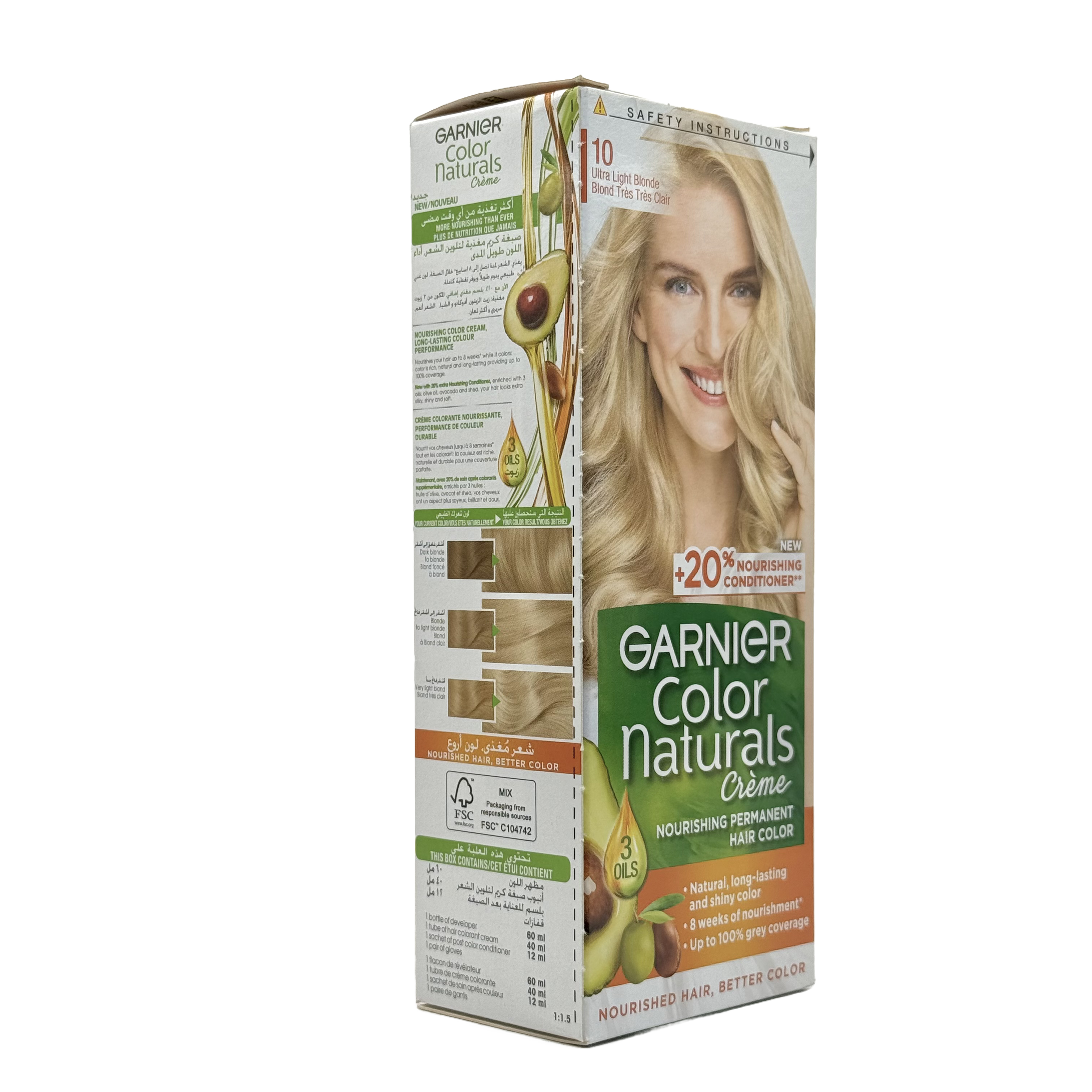 Garnier Color Naturals 10.0 Ultra Light Blonde Permanent Hair Color Cream - غارنييه كولور ناتشورلز 10.0 أشقر فائق الفتح كريم صبغة شعر دائمة