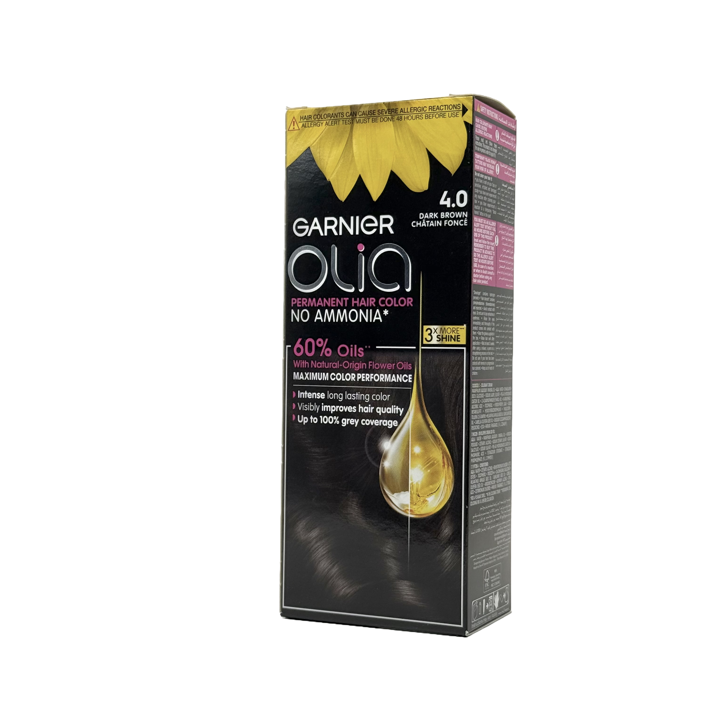 Olia by Garnier 4.0 Dark Brown No Ammonia Permanent Hair Color - أوليا من غارنييه 4.0 بني داكن صبغة شعر دائمة بدون أمونيا