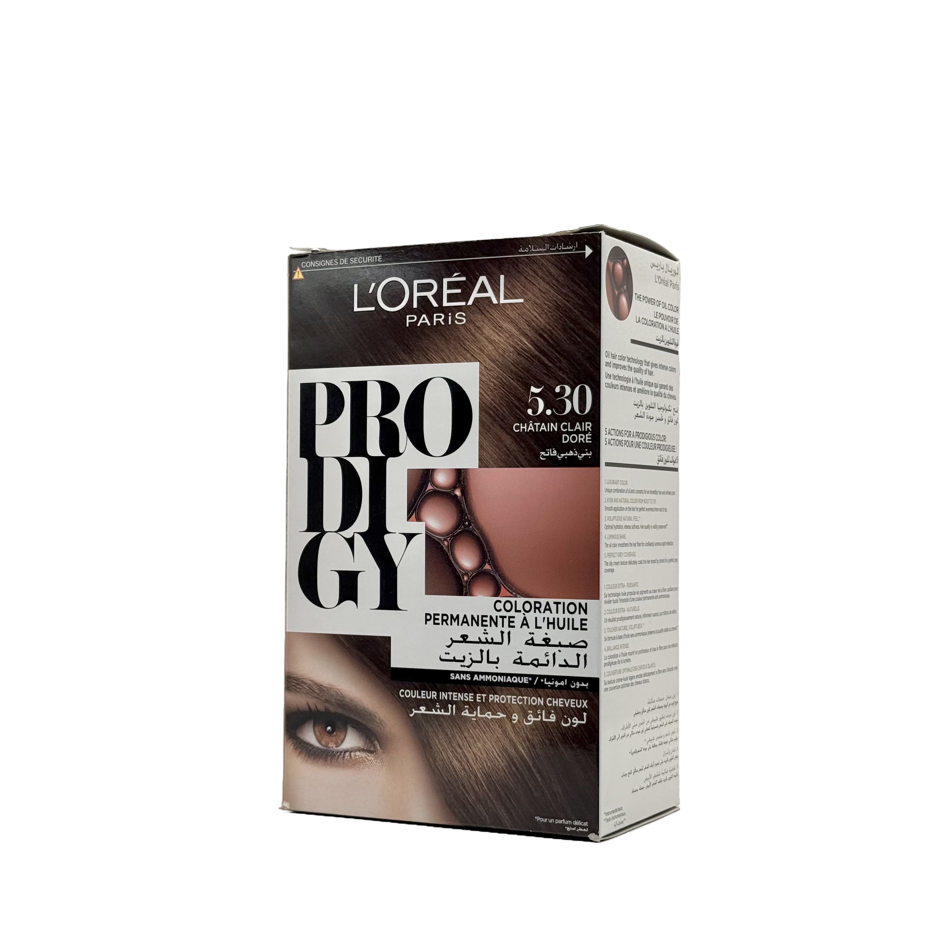 Loreal Prodigy Hair Color Shade 5.3 Natural Medium Golden Brown - صبغة شعر لوريال برودجي 5.3 بني متوسط ذهبي طبيعي
