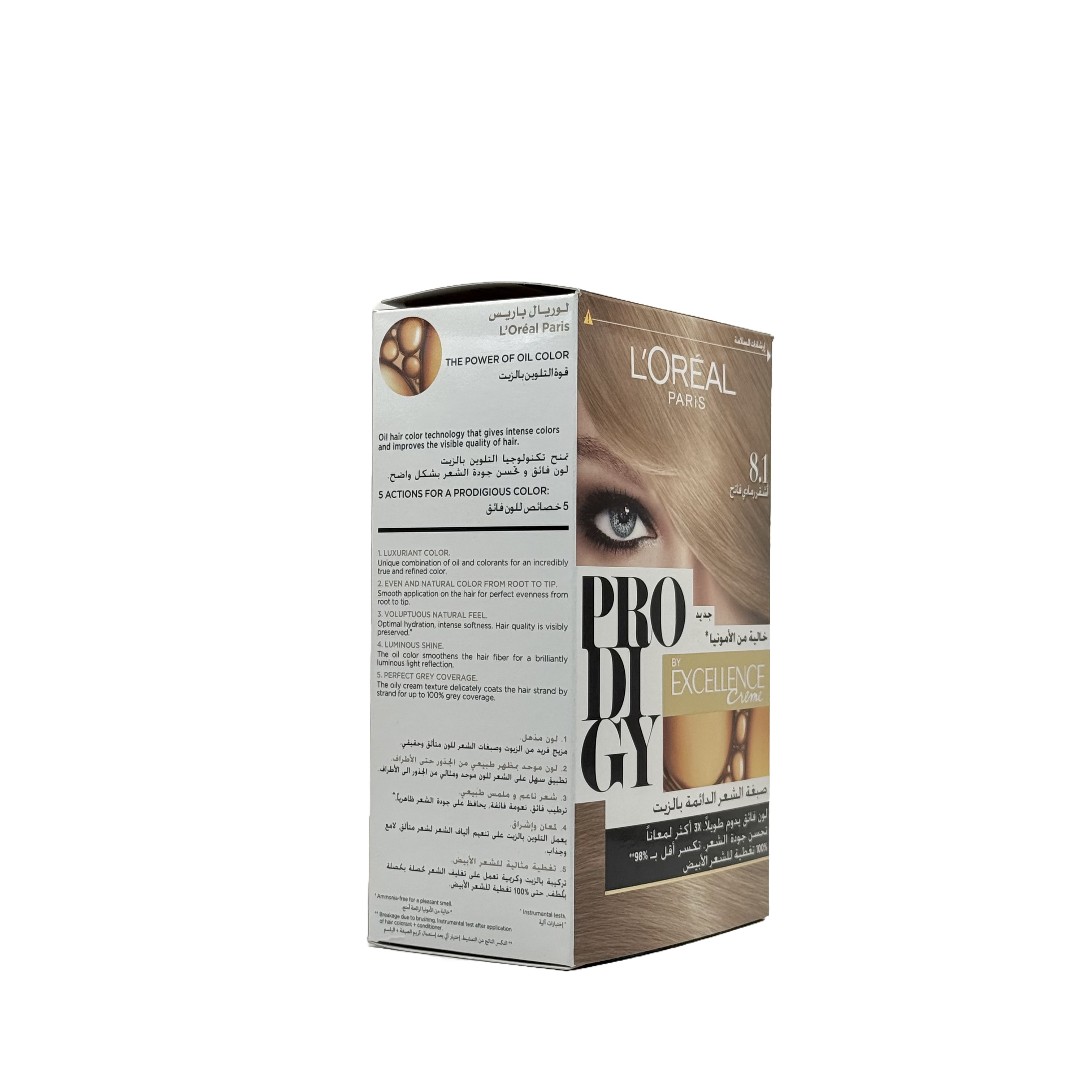 Loreal Prodigy Hair Color Shade 8.1 Light Ash Blonde - صبغة شعر لوريال برودجي 8.1 أشقر فاتح رمادي