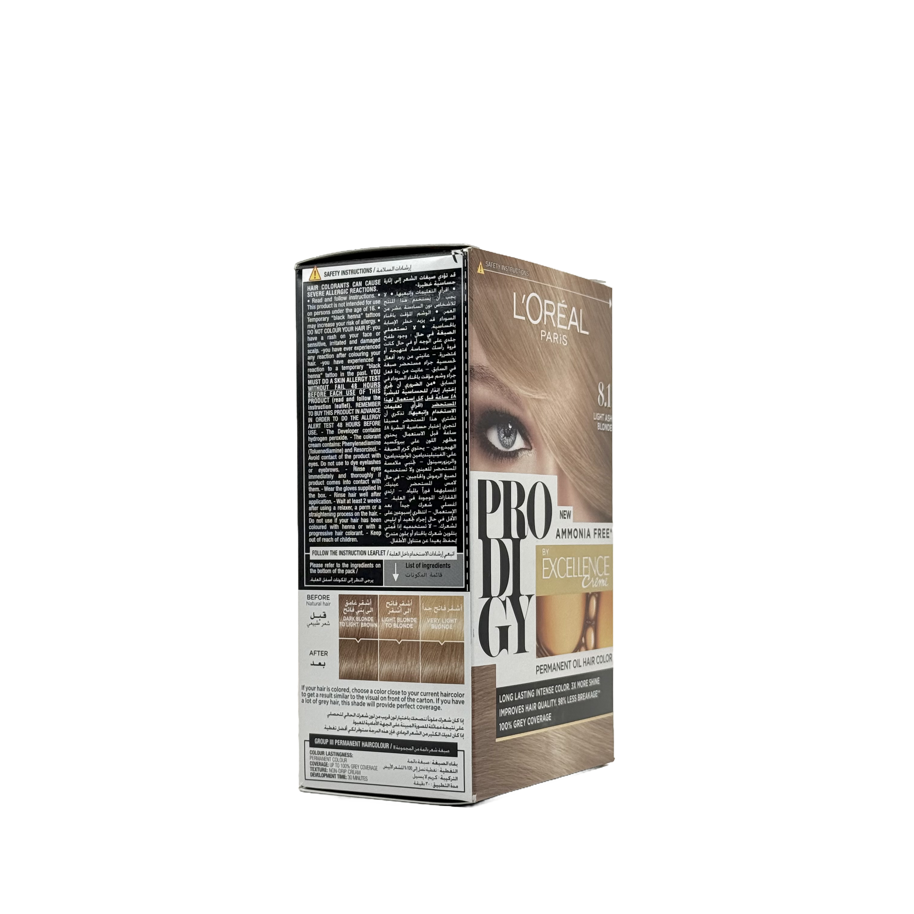 Loreal Prodigy Hair Color Shade 8.1 Light Ash Blonde - صبغة شعر لوريال برودجي 8.1 أشقر فاتح رمادي