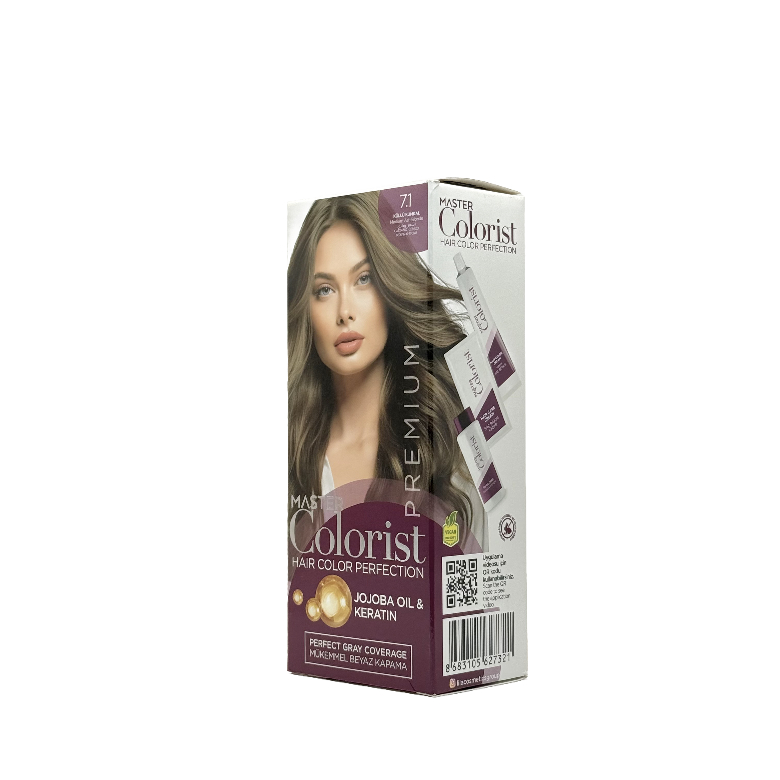 Master Colorist Premium Cream Hair Dye 7.1 Medium Ash Blonde -  ماستر كولوريست بريميوم كريم صبغة شعر 7.1 أشقر رمادي متوسط