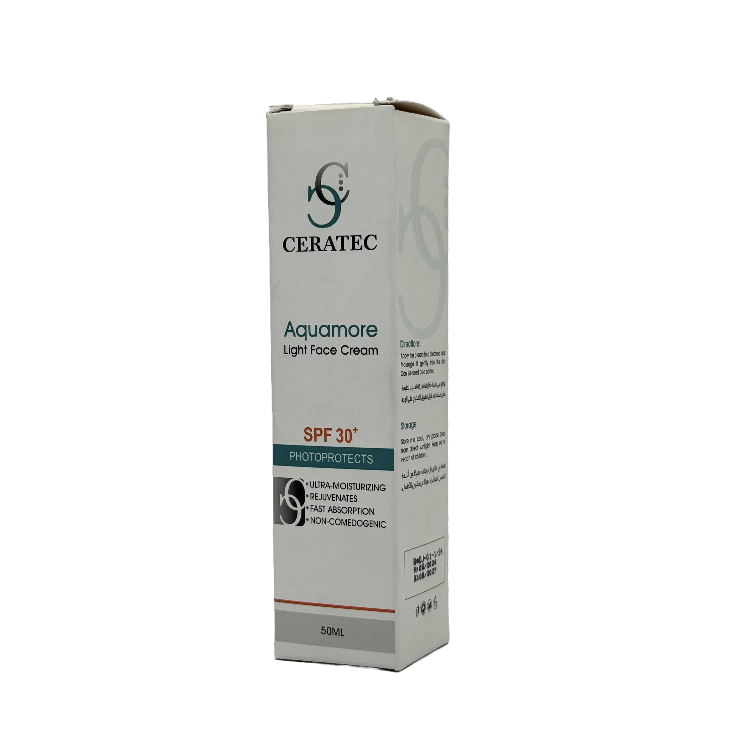 Ceratec Aquamore SPF 30 Light Cream 50ml - كريم سيراتيك أكوامور الخفيف مع حماية SPF 30 بحجم 50 مل