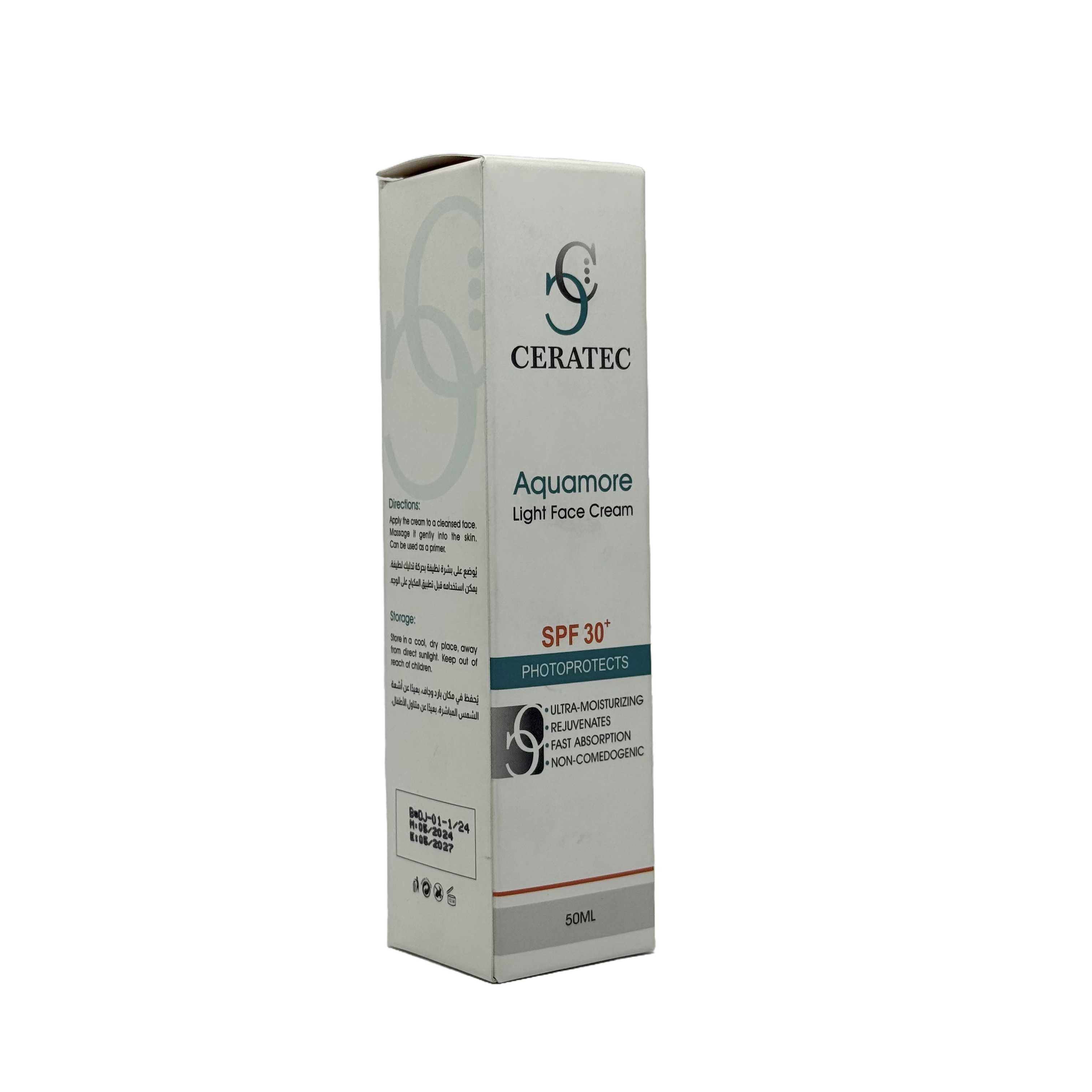 Ceratec Aquamore SPF 30 Light Cream 50ml - كريم سيراتيك أكوامور الخفيف مع حماية SPF 30 بحجم 50 مل